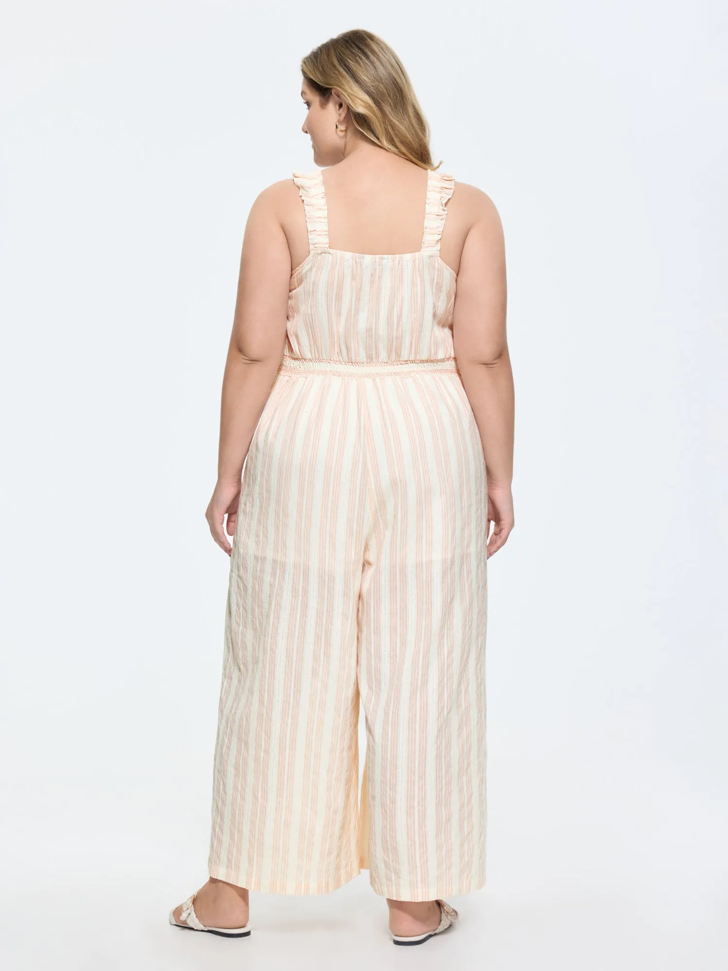 Sheer Striped Print Shirred Straps Jumpsuit sold by Bloomchic product image thumbnail 4