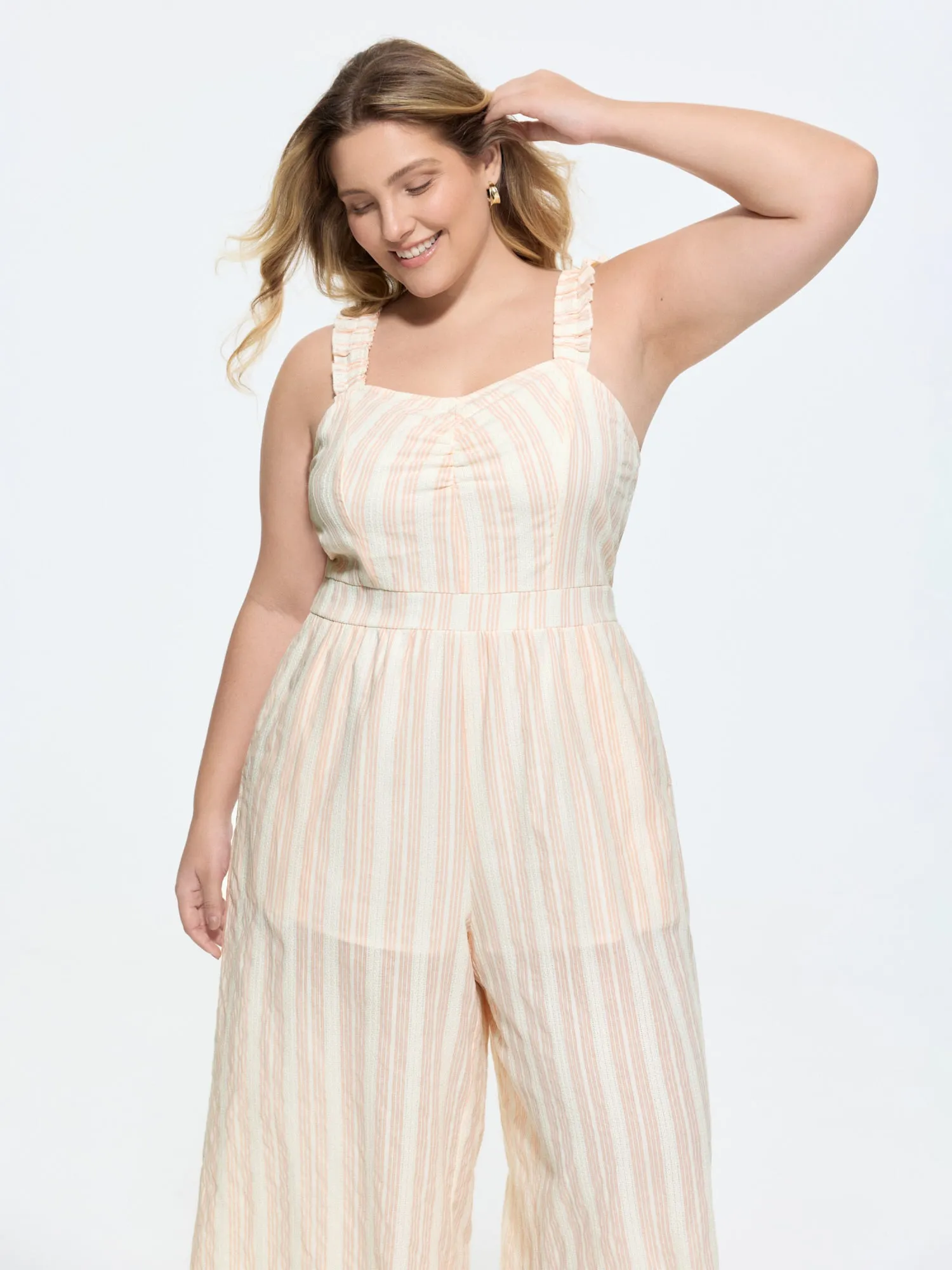 Sheer Striped Print Shirred Straps Jumpsuit sold by Bloomchic product image thumbnail 3