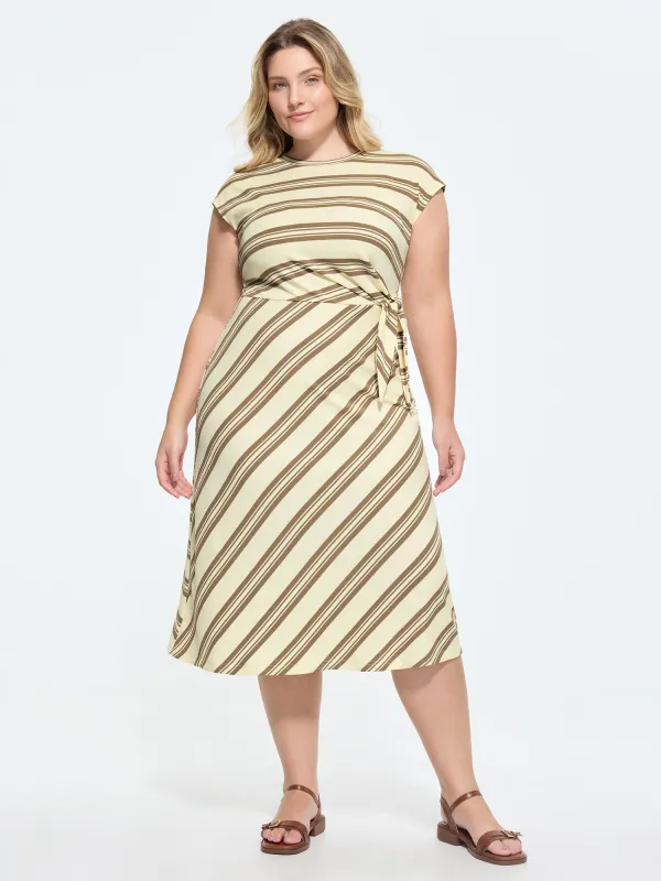 Striped Print Side-Knotted Midi Dress made by Bloomchic