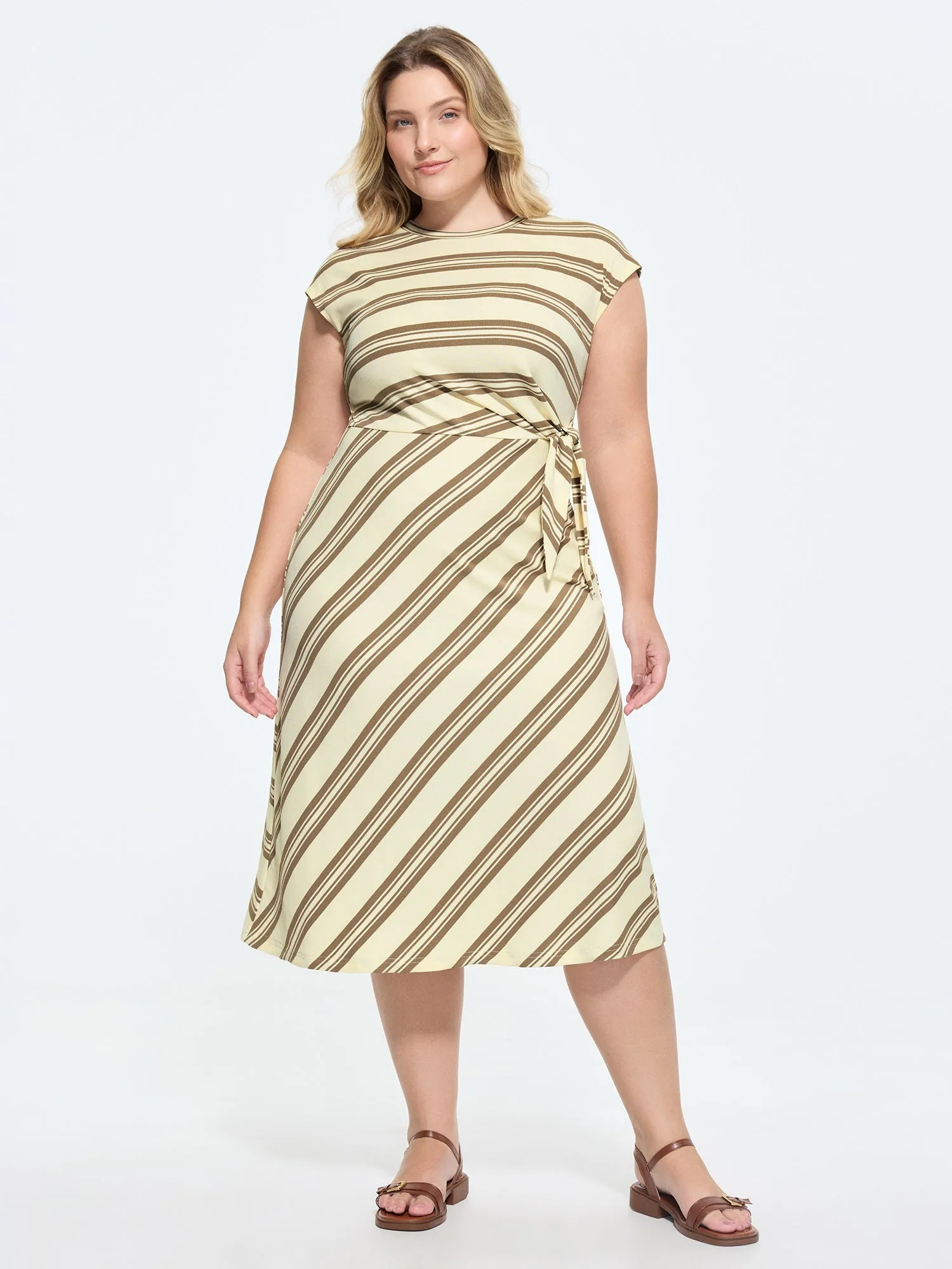 Striped Print Side-Knotted Midi Dress sold by Bloomchic