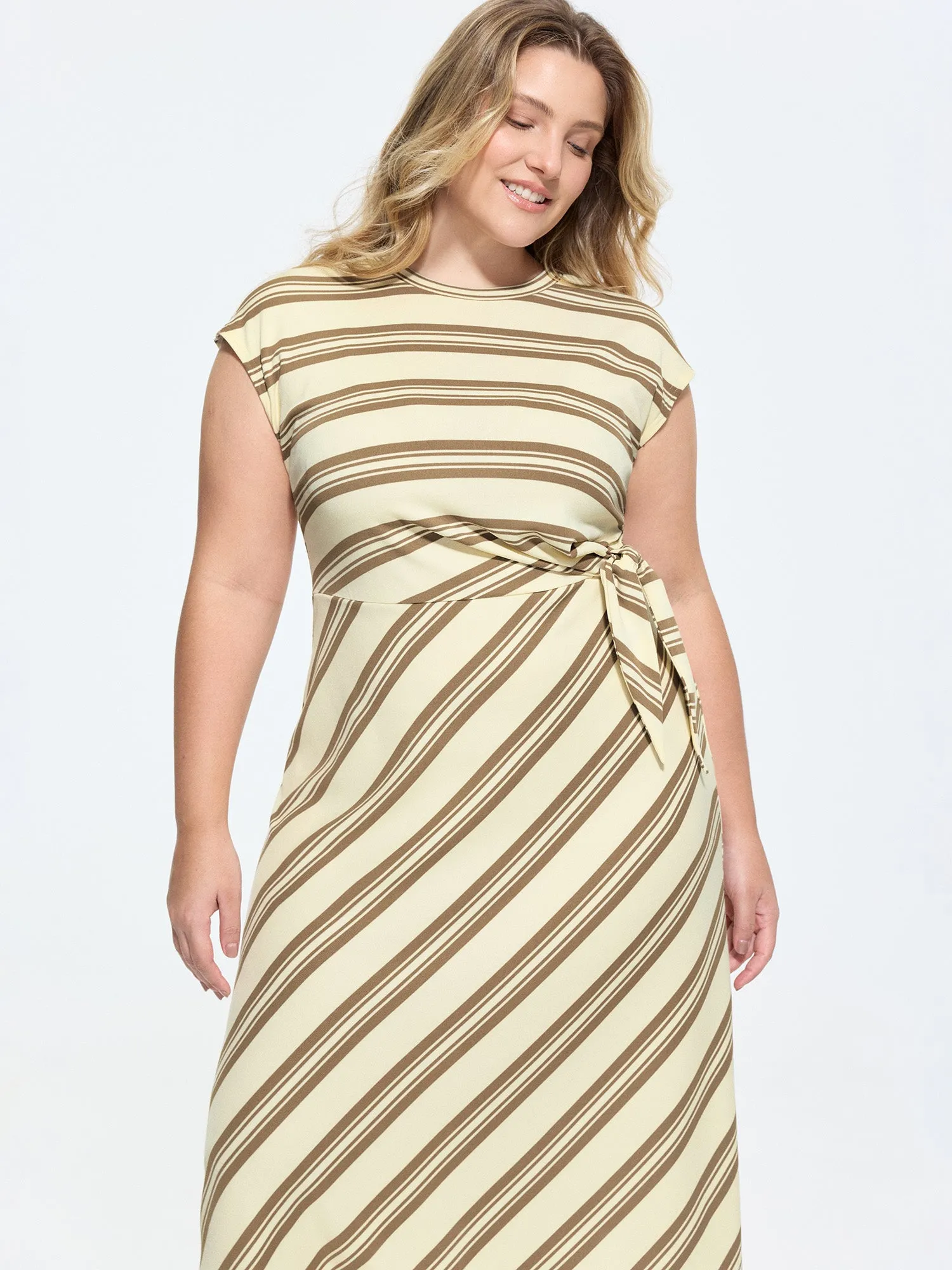 Striped Print Side-Knotted Midi Dress sold by Bloomchic product image thumbnail 3