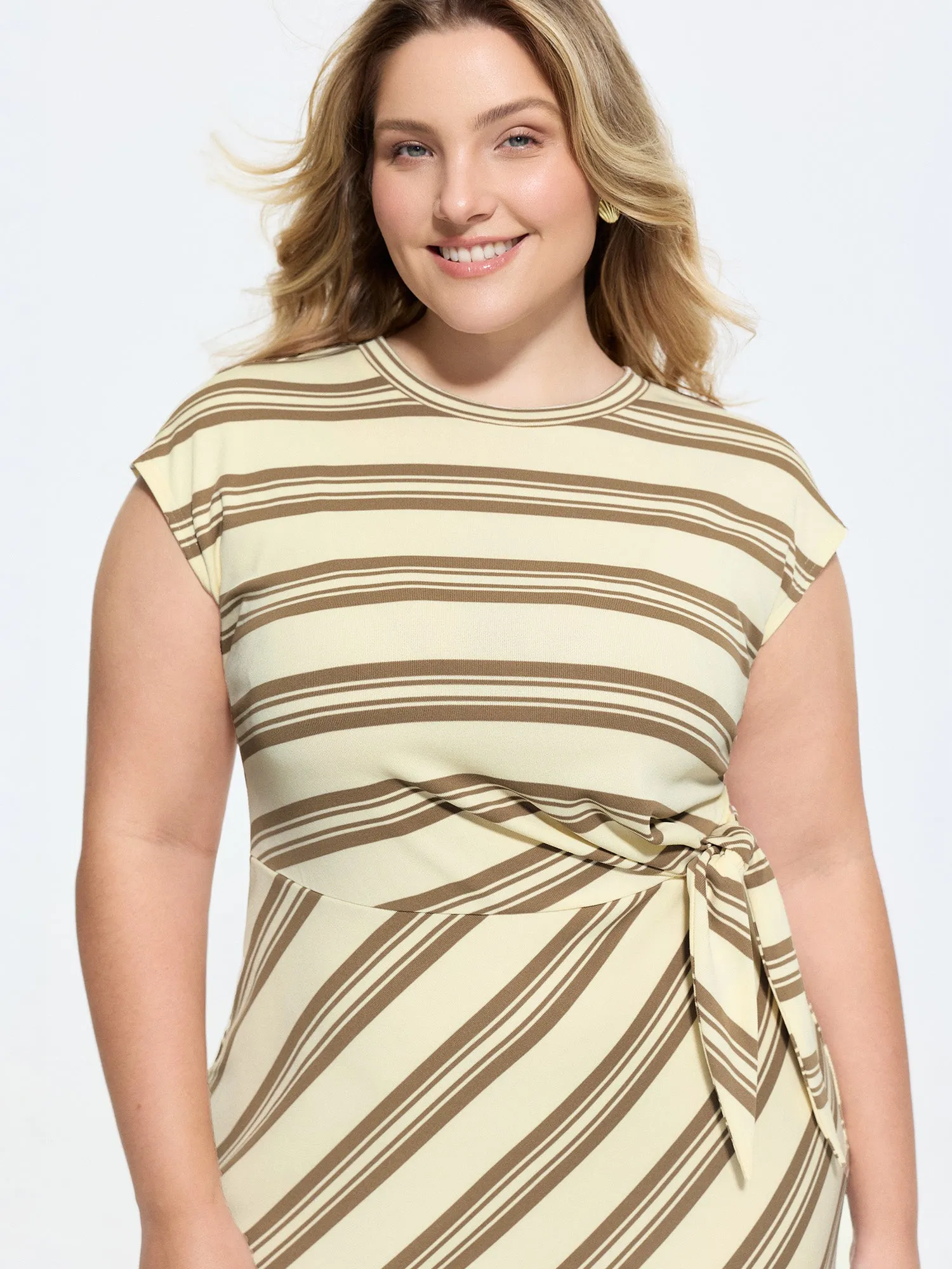 Striped Print Side-Knotted Midi Dress sold by Bloomchic product image thumbnail 2