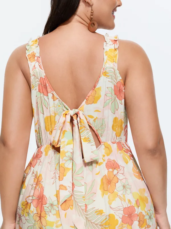 Floral Print Bow-Tie Back Jumpsuit made by Bloomchic