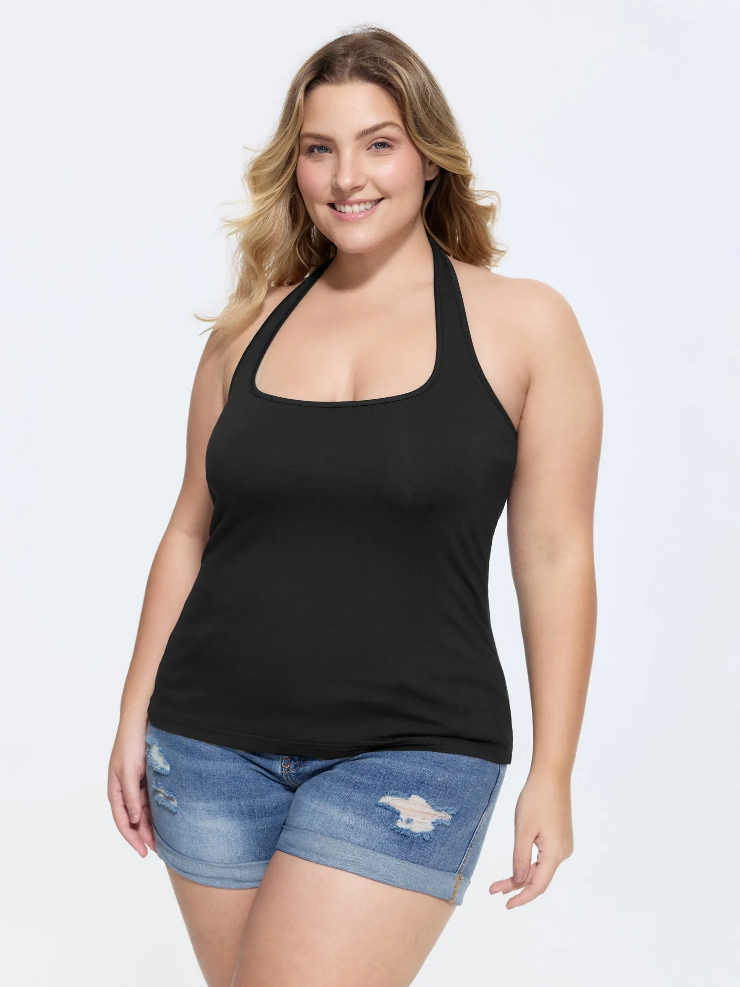 Cotton Supported Bra Stretchy Halter Neckline Tank Top sold by Bloomchic