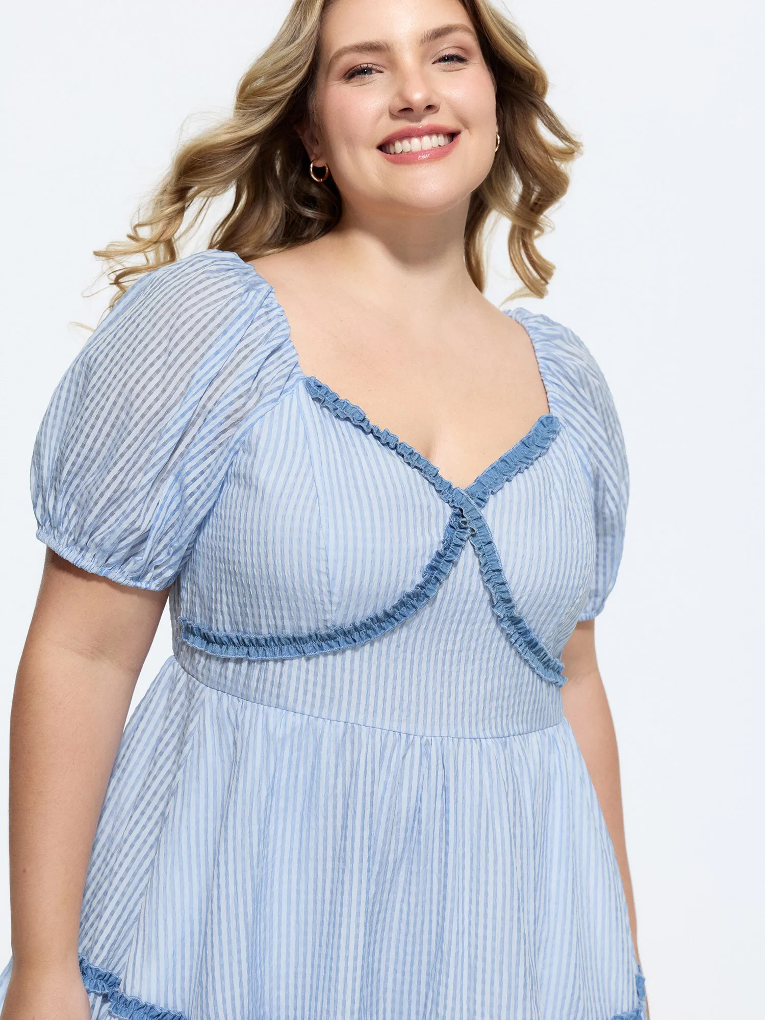 Gingham Print Color Contrast Tiered Midi Dress sold by Bloomchic product image thumbnail 2