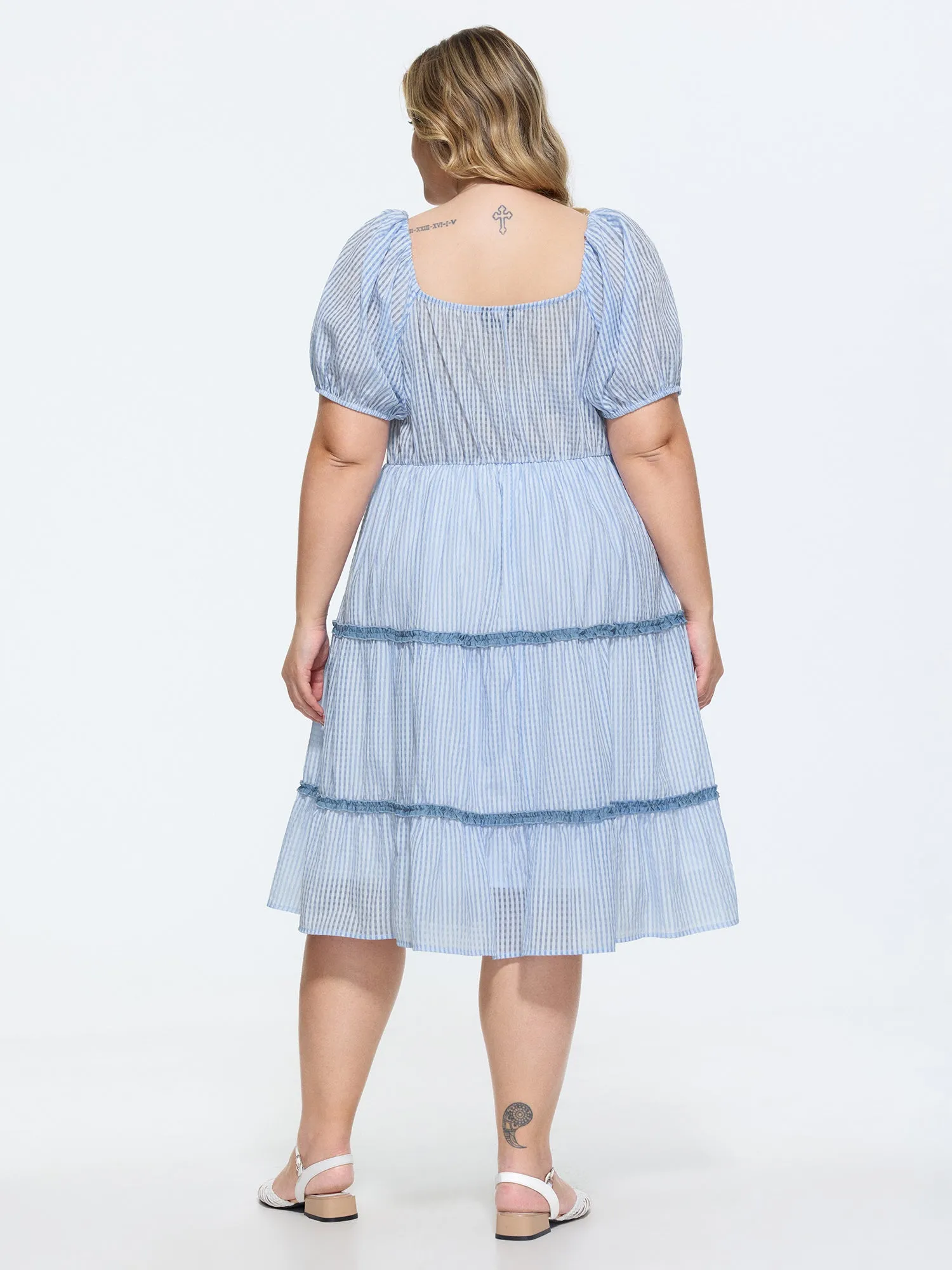 Gingham Print Color Contrast Tiered Midi Dress sold by Bloomchic product image thumbnail 4