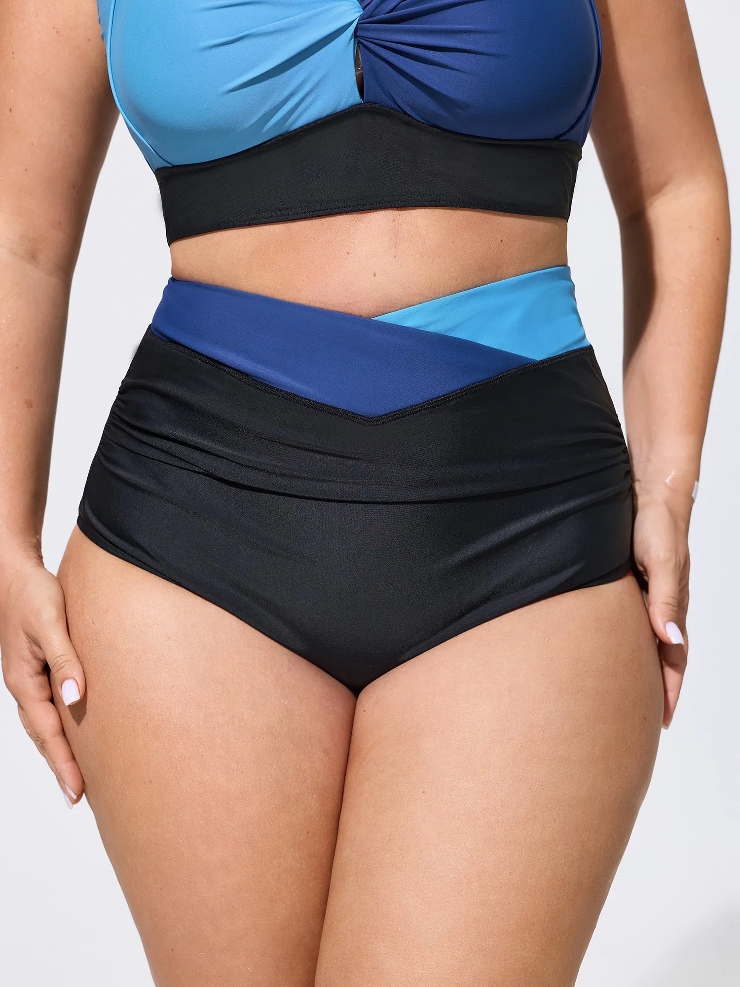 Colorblock Overlap Waist Swim Bottoms sold by Bloomchic