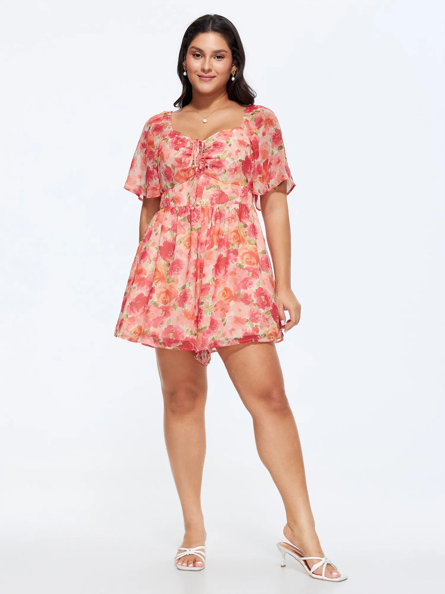 Floral Print Ruched Bodice Romper sold by Bloomchic product image thumbnail 3