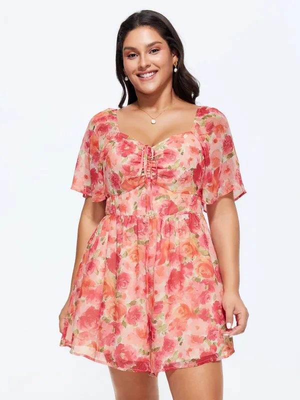 Floral Print Ruched Bodice Romper made by Bloomchic