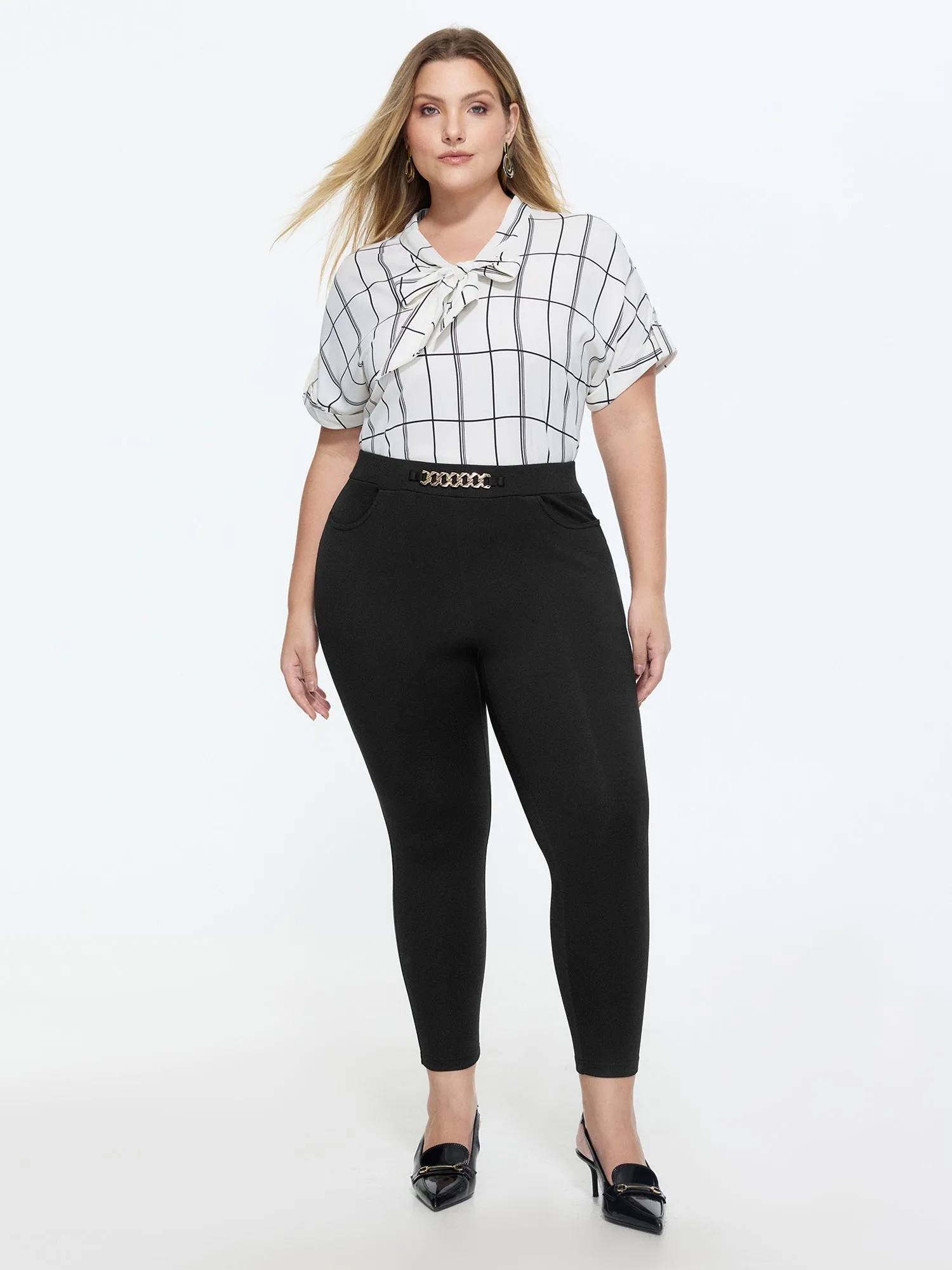 Stretchy Buckle Waistband Skinny-Fit Pants sold by Bloomchic product image thumbnail 2