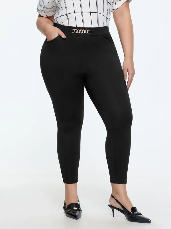 Stretchy Buckle Waistband Skinny-Fit Pants made by Bloomchic