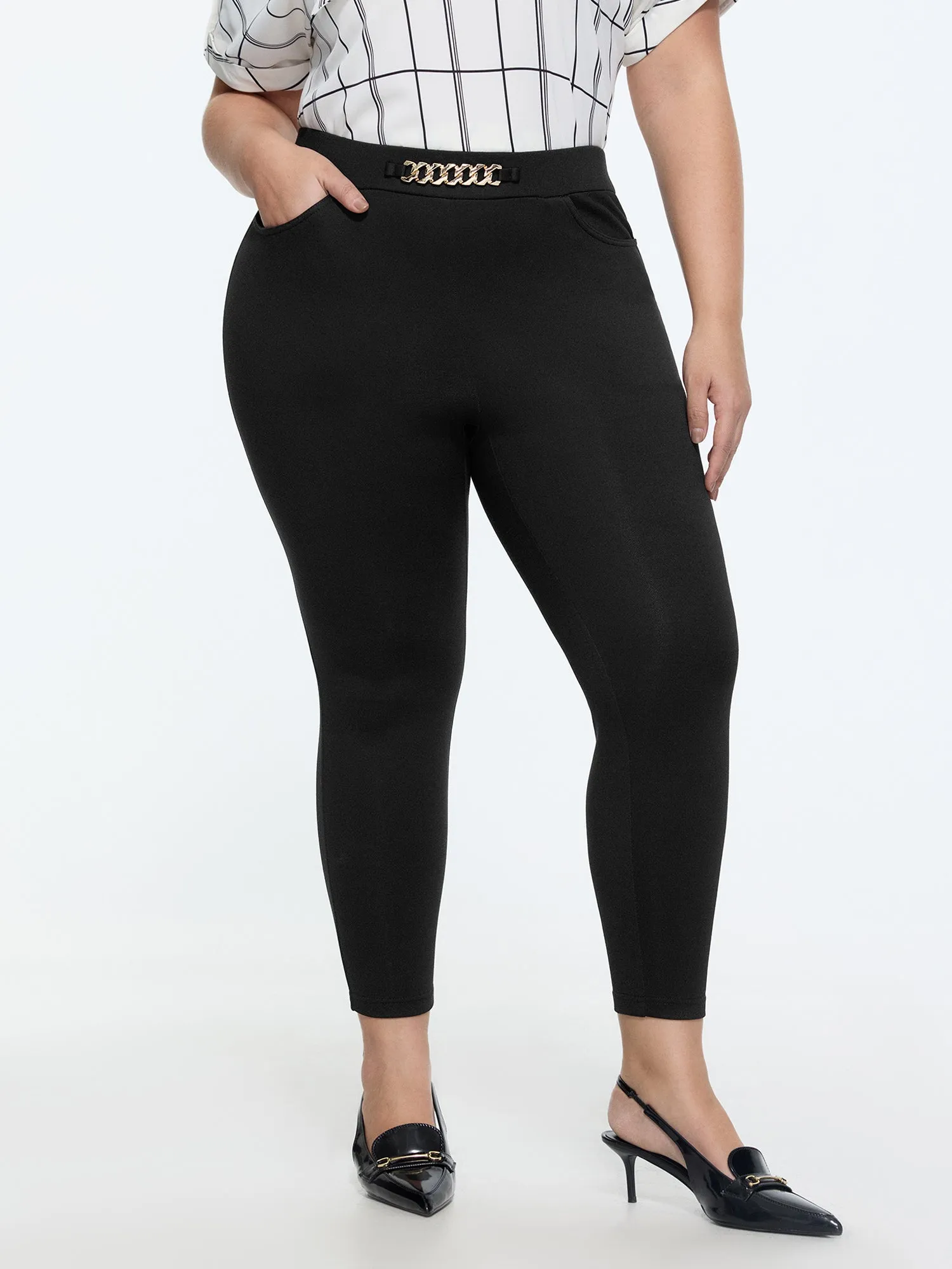 Stretchy Buckle Waistband Skinny-Fit Pants sold by Bloomchic