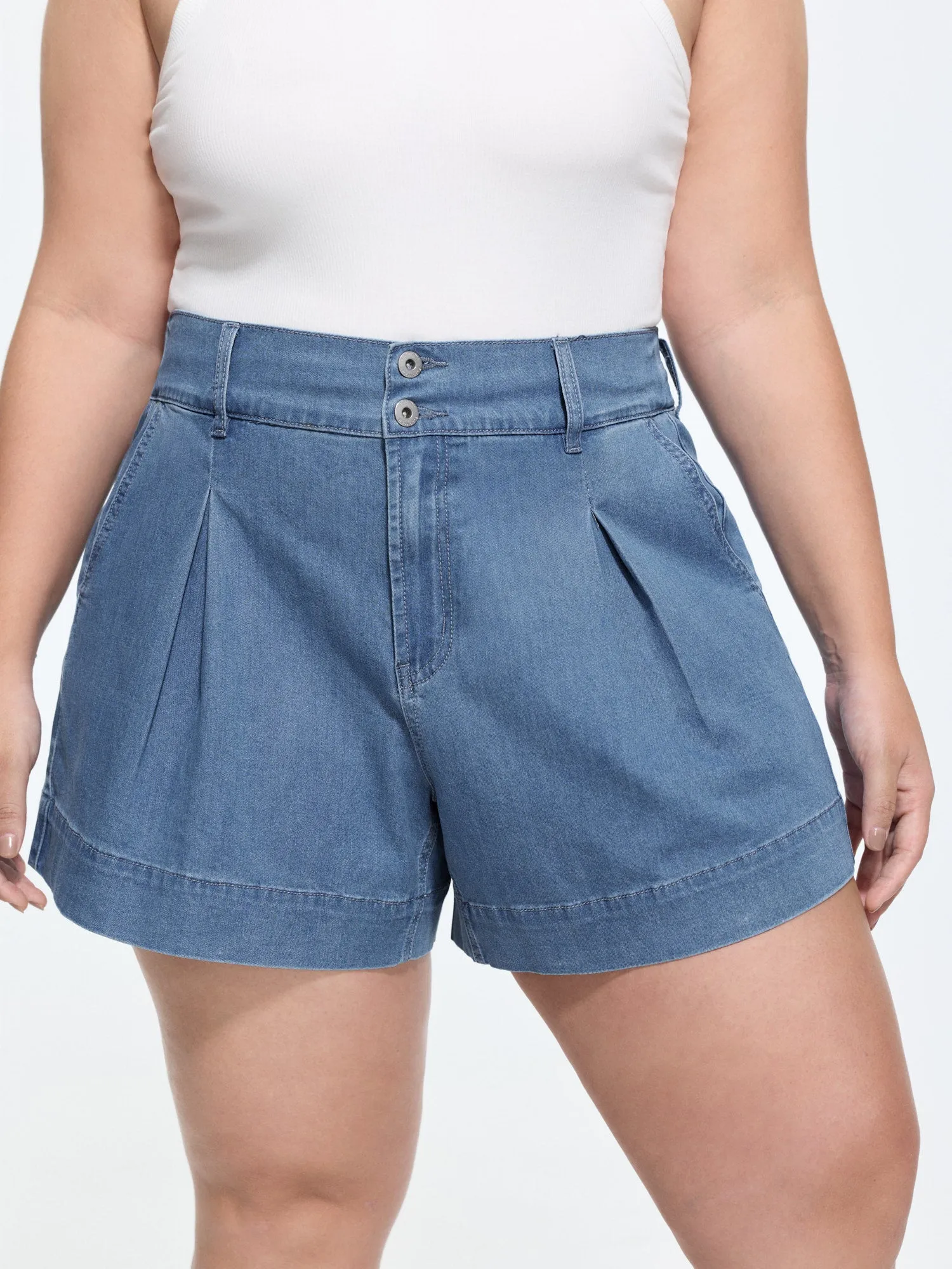 Stretchy Pleated Elastic Back Waist Denim Shorts sold by Bloomchic product image thumbnail 2