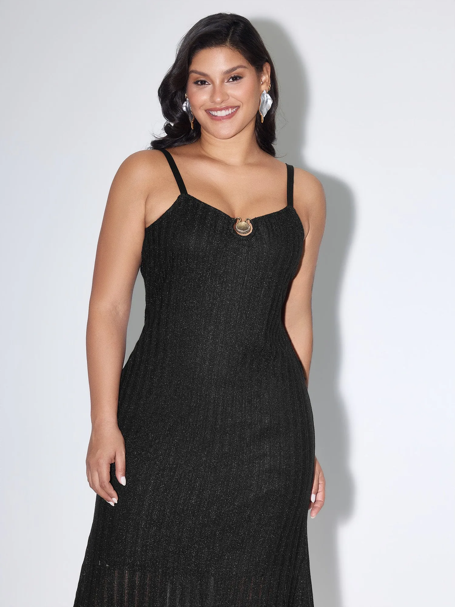 Shimmer Ribbed Gold Charm Detail Midi Dress sold by Bloomchic product image thumbnail 3