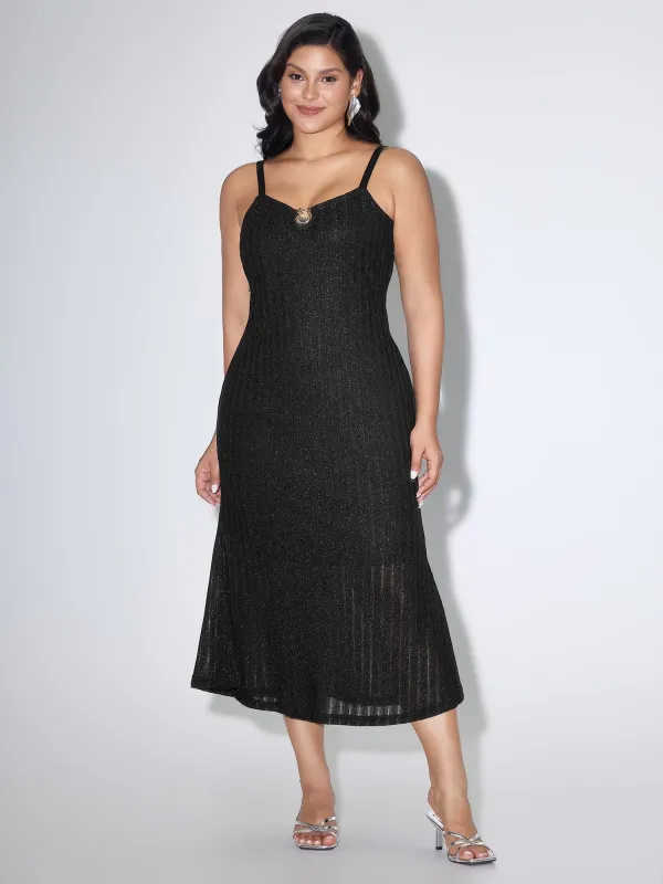 Shimmer Ribbed Gold Charm Detail Midi Dress made by Bloomchic