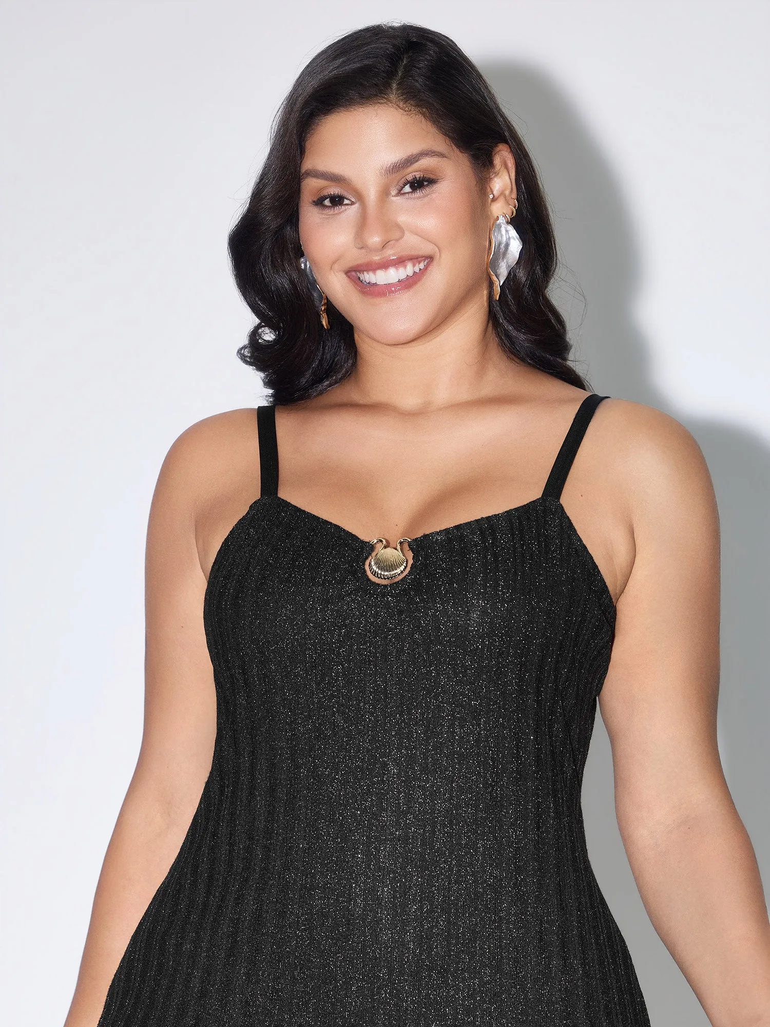 Shimmer Ribbed Gold Charm Detail Midi Dress sold by Bloomchic product image thumbnail 2