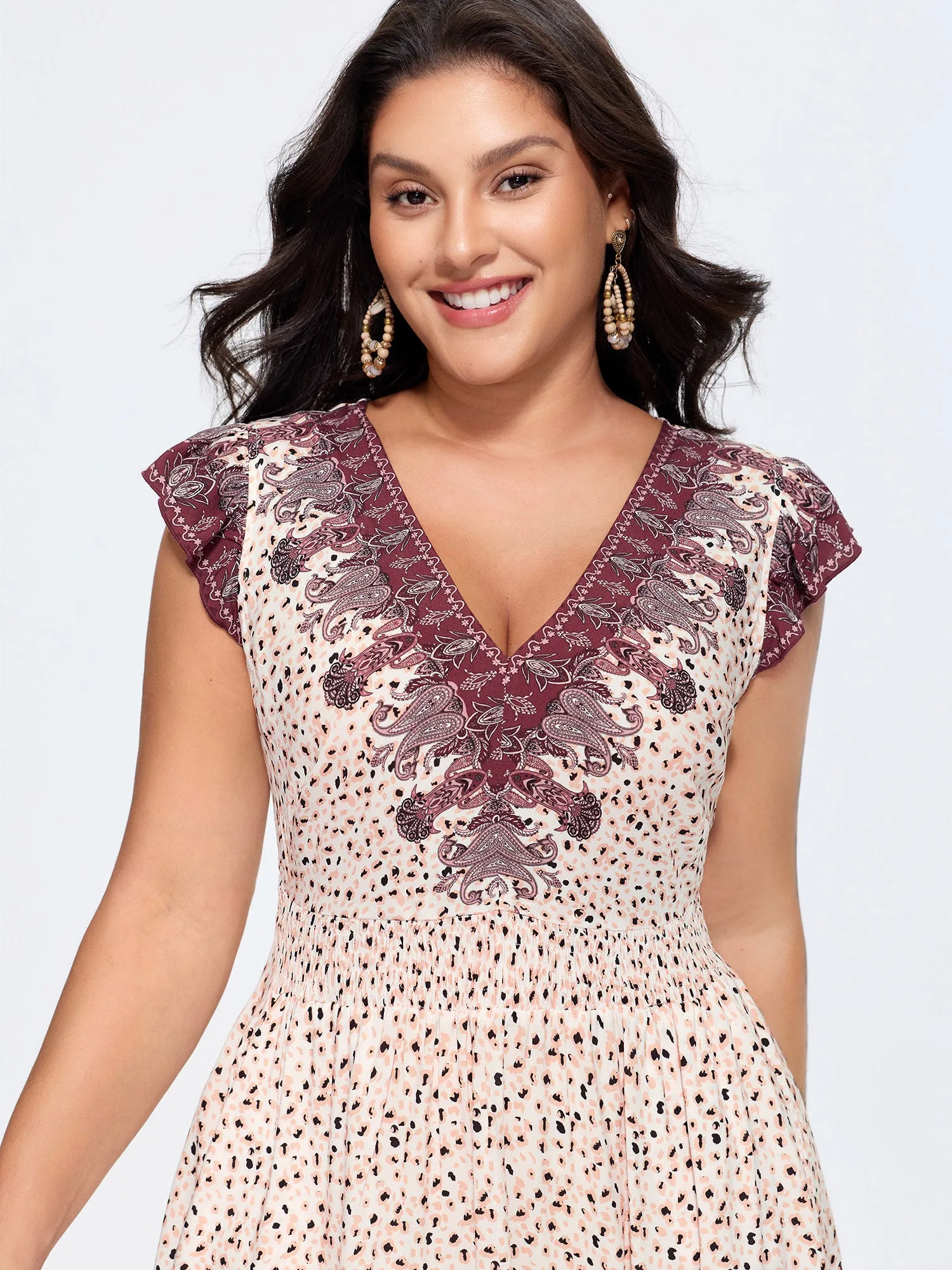 Floral Print Color Contrast V-Neck Midi Dress sold by Bloomchic product image thumbnail 2