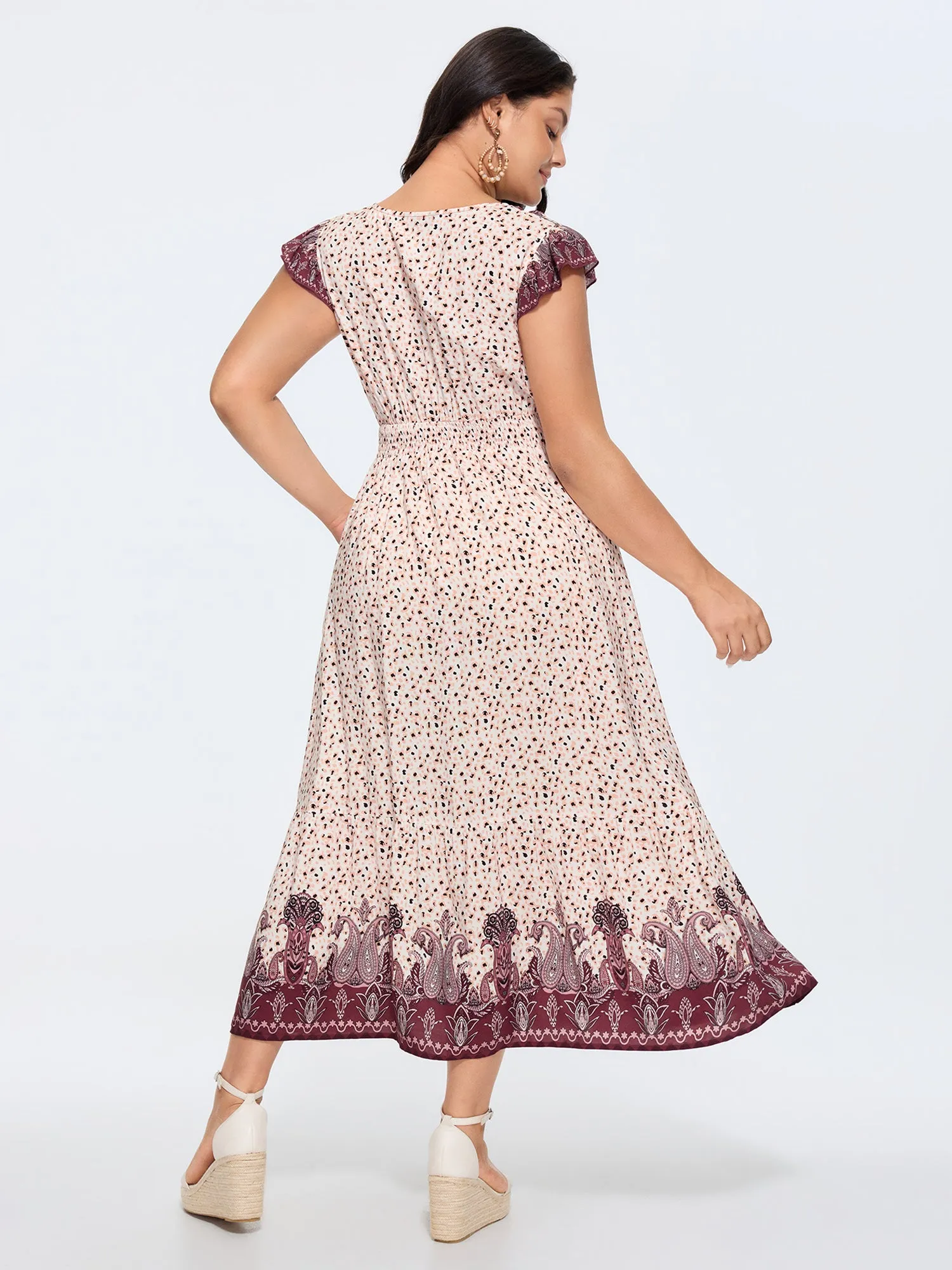 Floral Print Color Contrast V-Neck Midi Dress sold by Bloomchic product image thumbnail 4