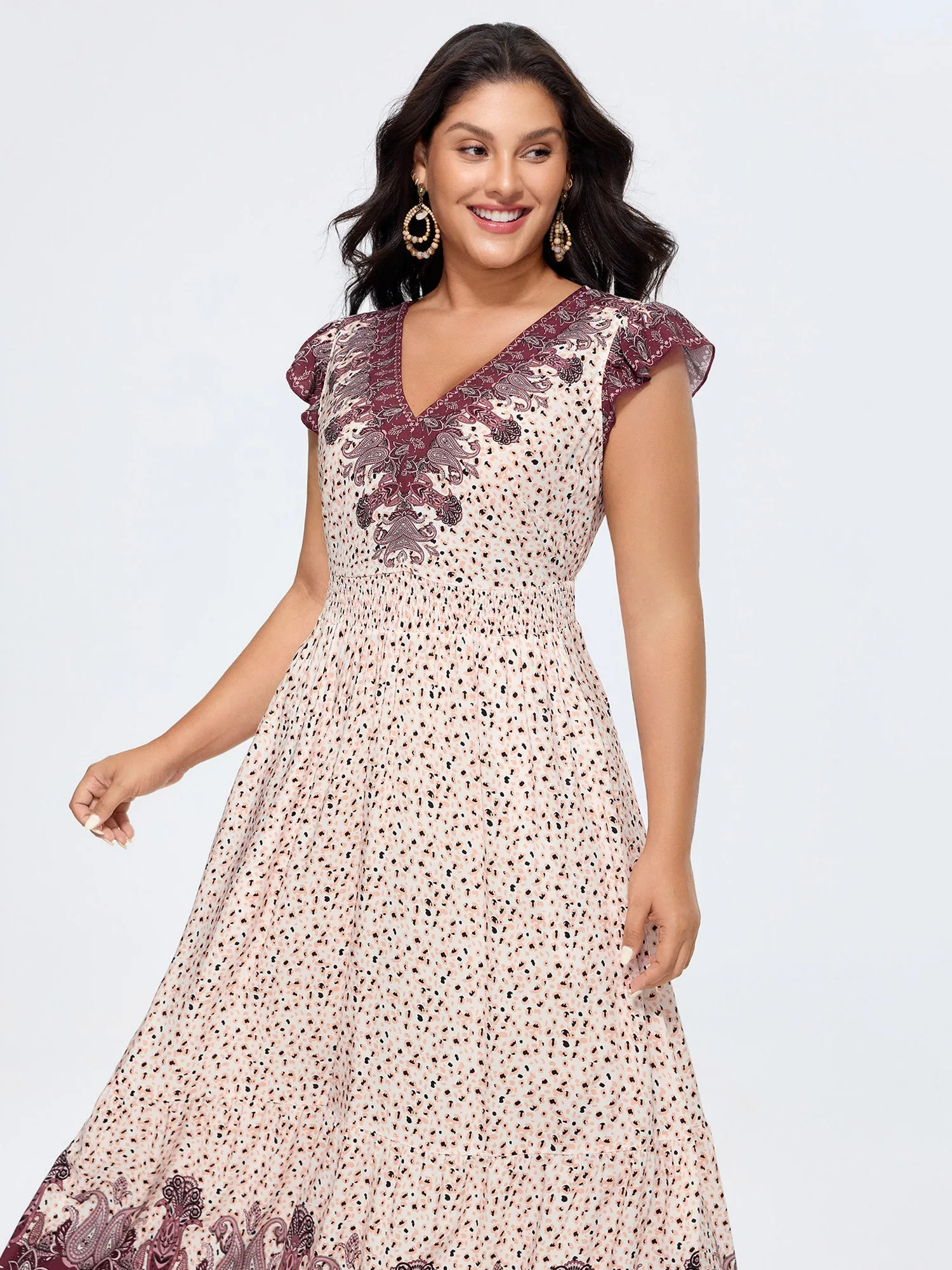 Floral Print Color Contrast V-Neck Midi Dress sold by Bloomchic product image thumbnail 3