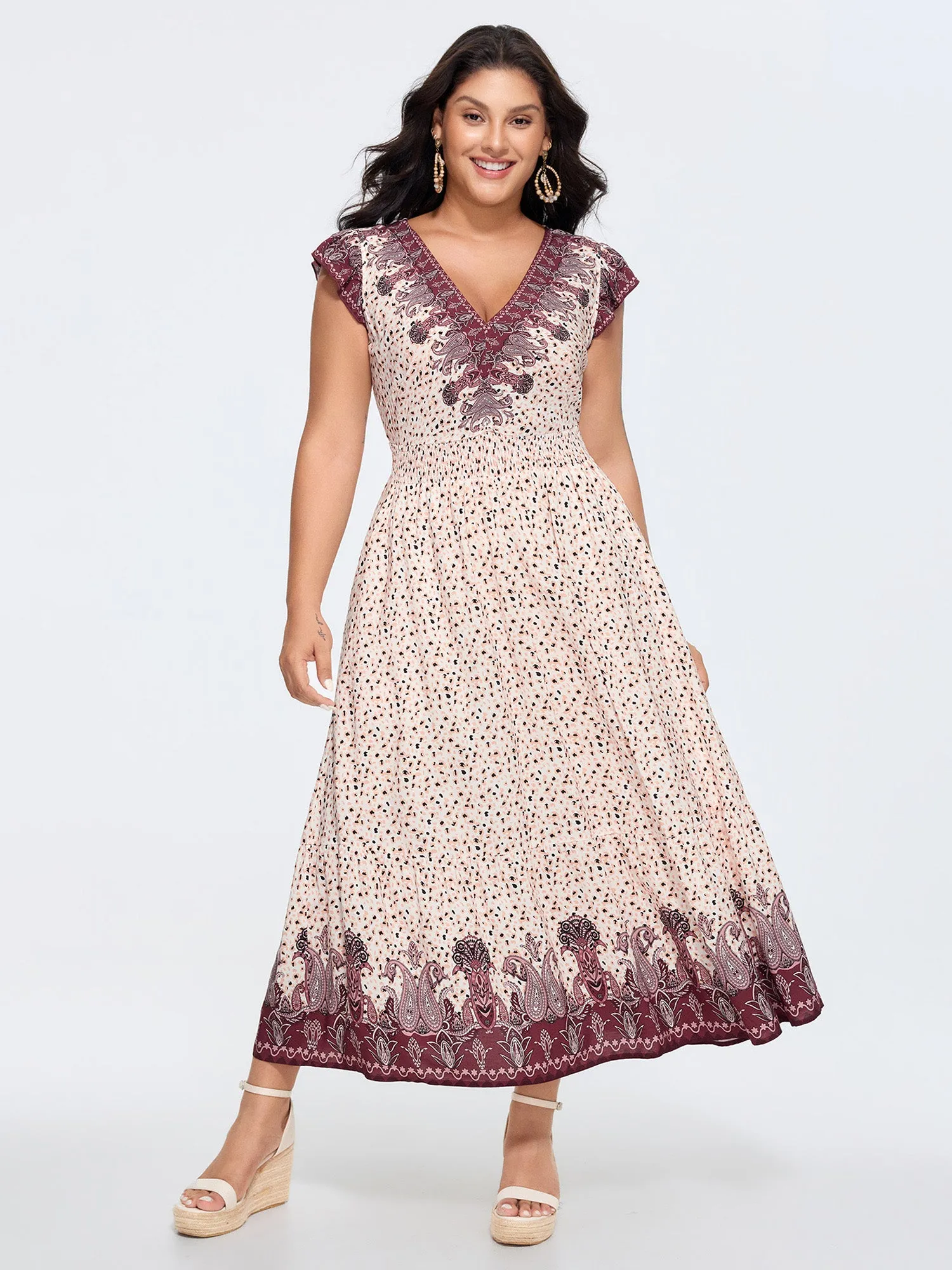 Floral Print Color Contrast V-Neck Midi Dress sold by Bloomchic
