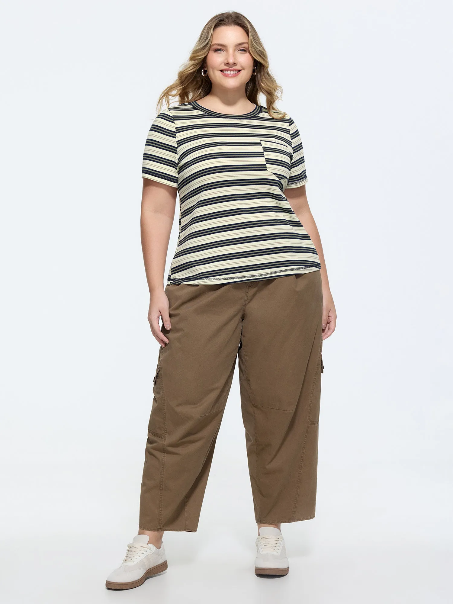 Stretchy Striped Print Round Neck T-Shirt sold by Bloomchic product image thumbnail 4