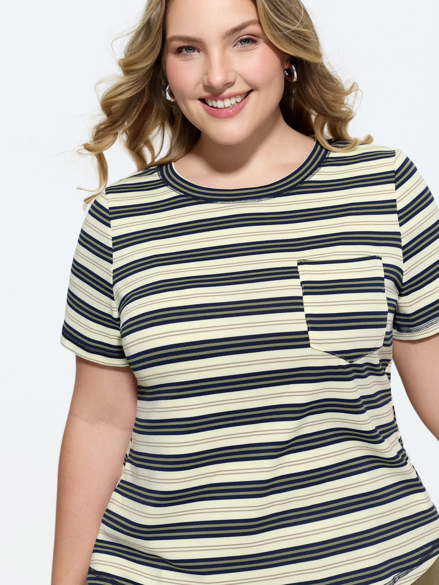 Stretchy Striped Print Round Neck T-Shirt sold by Bloomchic product image thumbnail 2