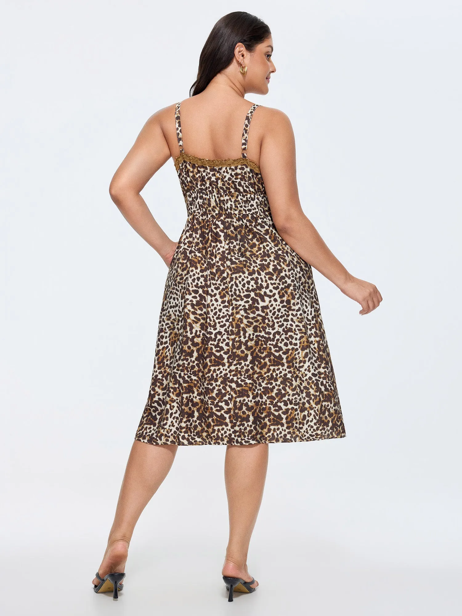 Leopard Print Lace Trim Midi Dress sold by Bloomchic product image thumbnail 4