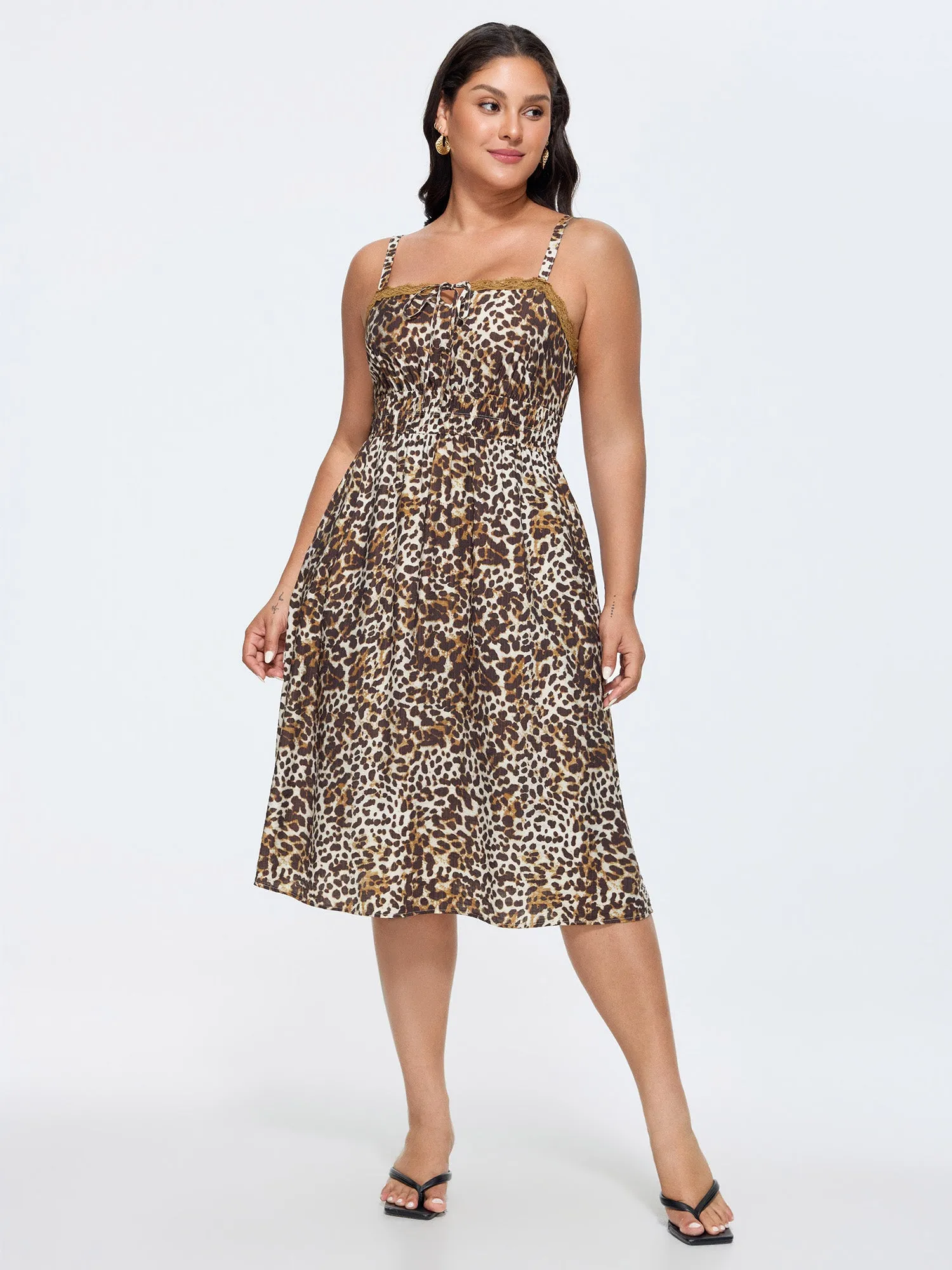 Leopard Print Lace Trim Midi Dress sold by Bloomchic product image thumbnail 3