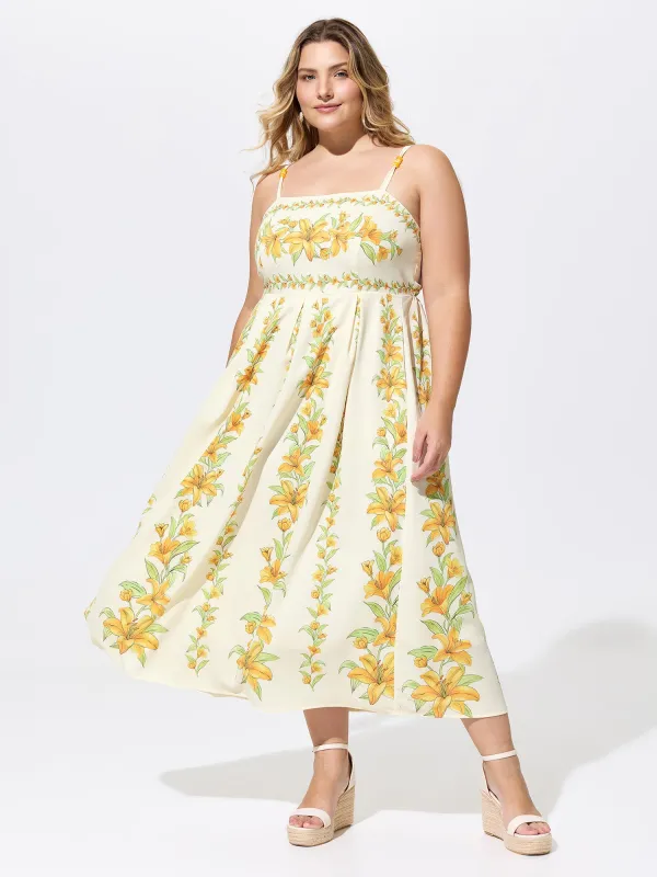 Floral Print Shirred Fit And Flare Midi Dress made by Bloomchic