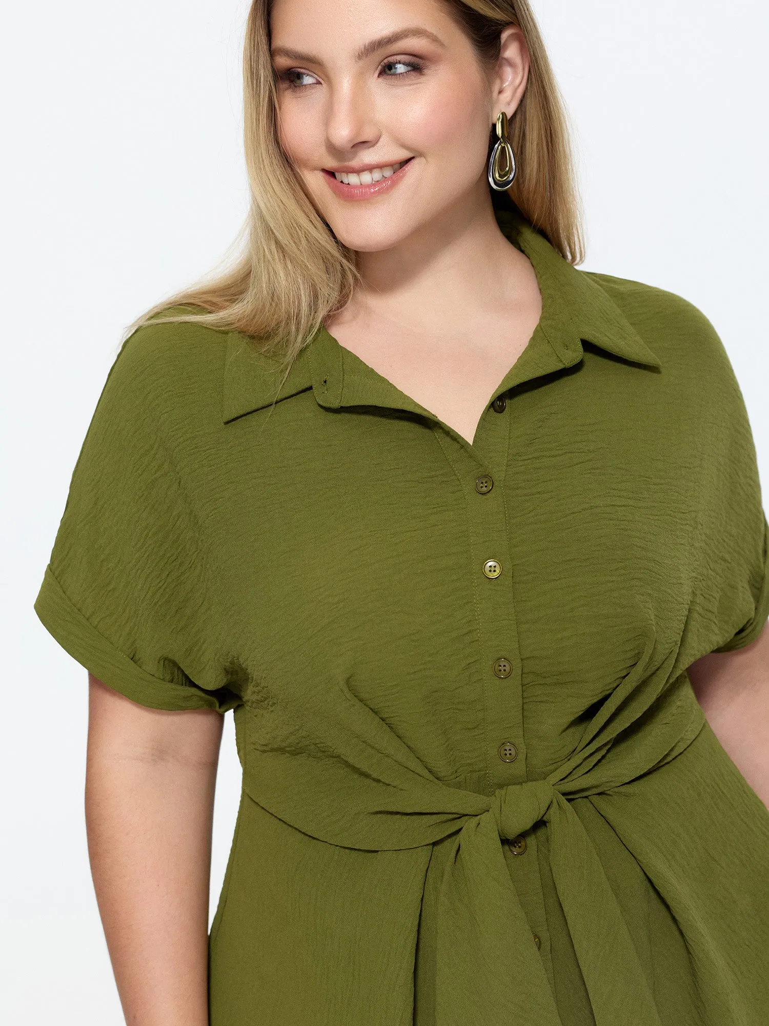 Tie-Front Waist Button-Down Blouse sold by Bloomchic product image thumbnail 2