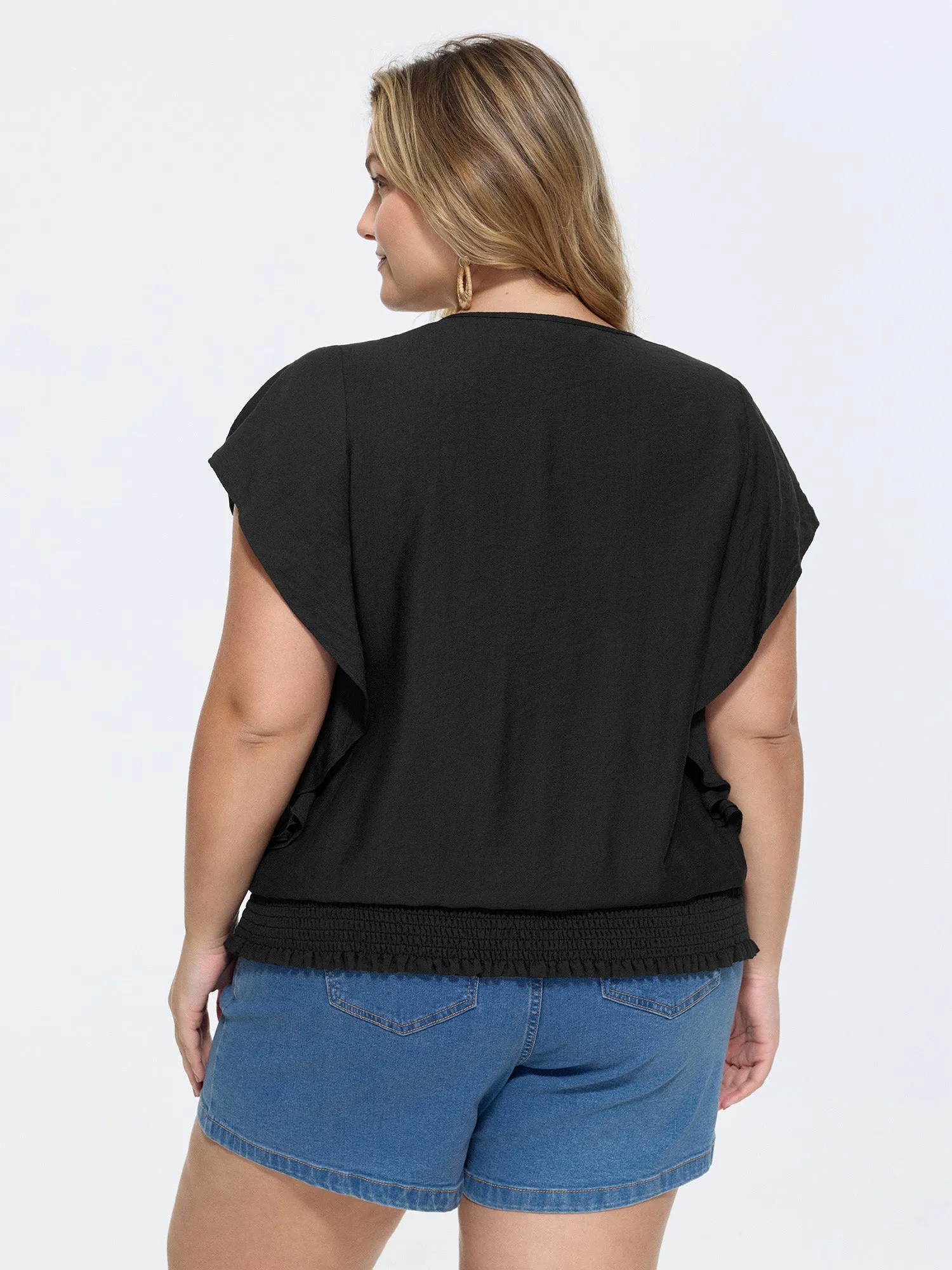 Flared Sleeve Shirred Hem Plain Blouse sold by Bloomchic product image thumbnail 4