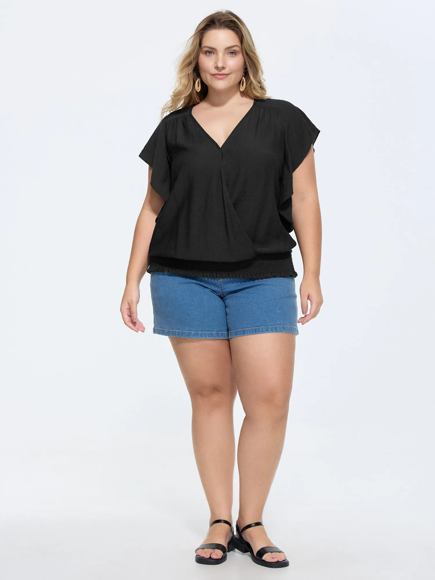 Flared Sleeve Shirred Hem Plain Blouse sold by Bloomchic product image thumbnail 3