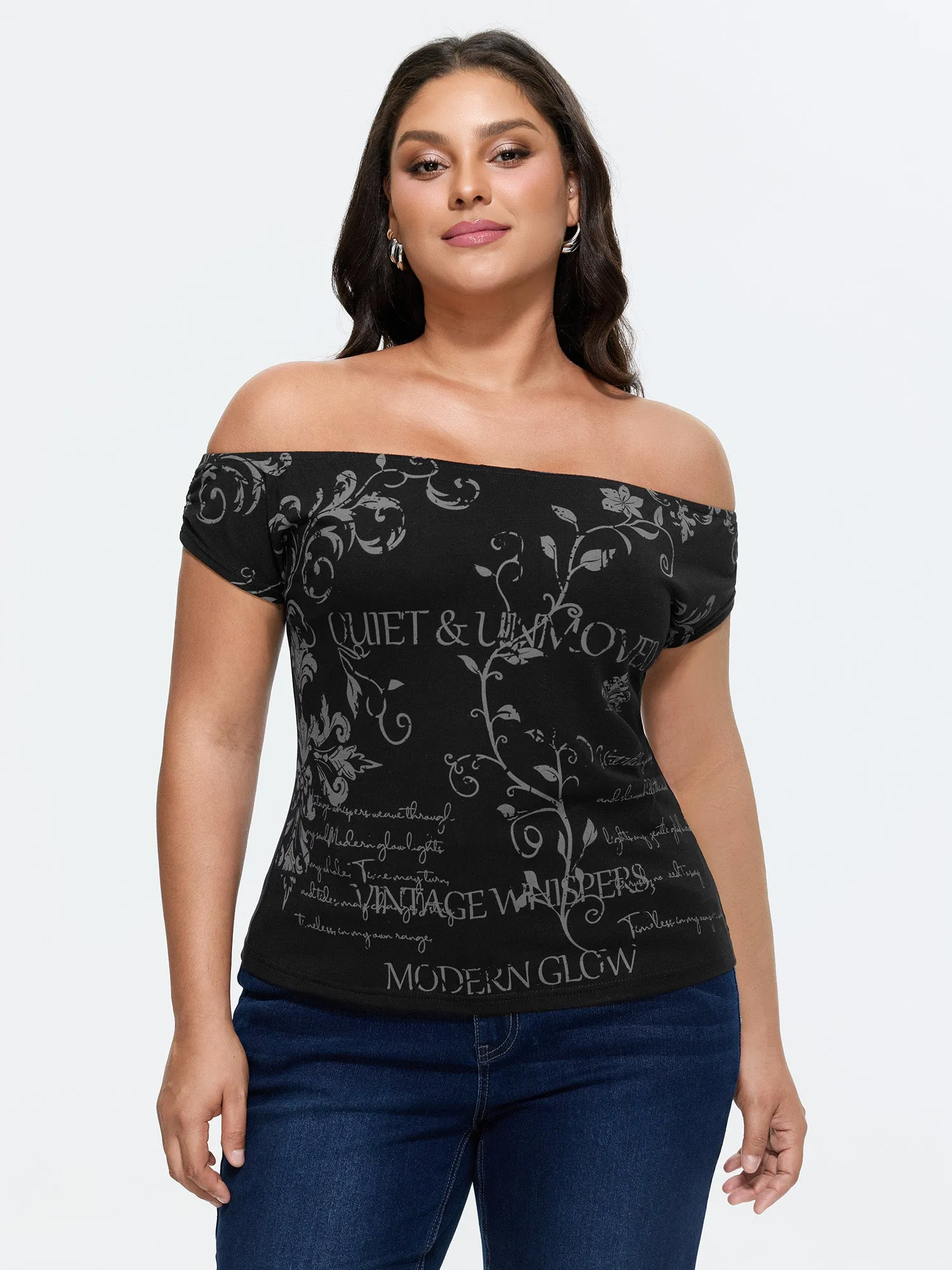 Cotton Floral Print Off-Shoulder T-Shirt sold by Bloomchic