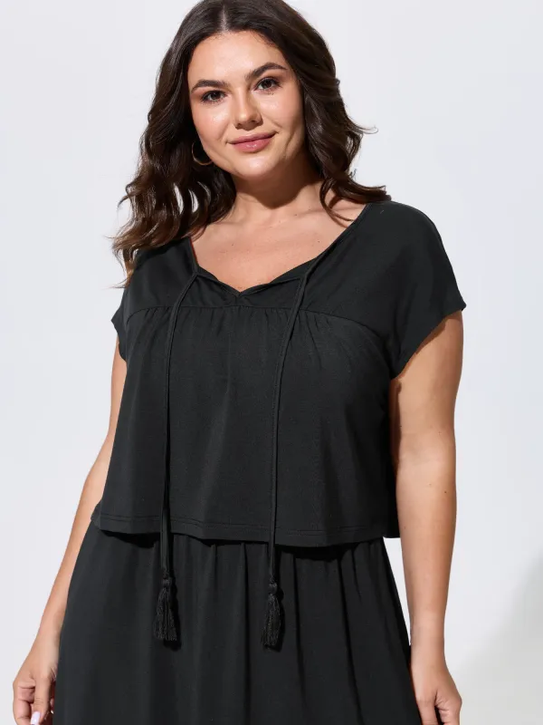 Supersoft Tassel Trim Neckline Knit Top made by Bloomchic