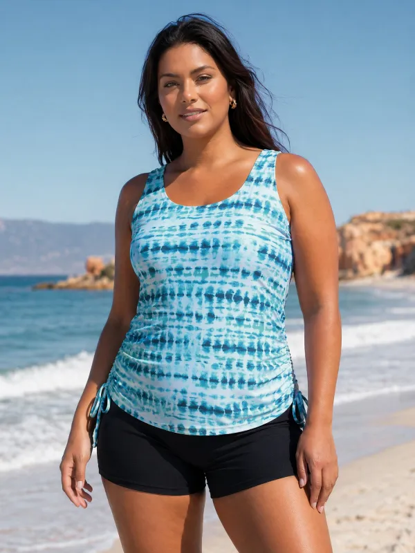 Tie-Dye Effect Scoop Neckline Swim Top made by Bloomchic