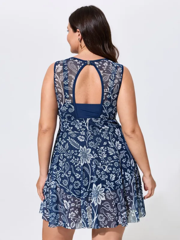 Floral Paisley Print Sheer Swim Dress made by Bloomchic