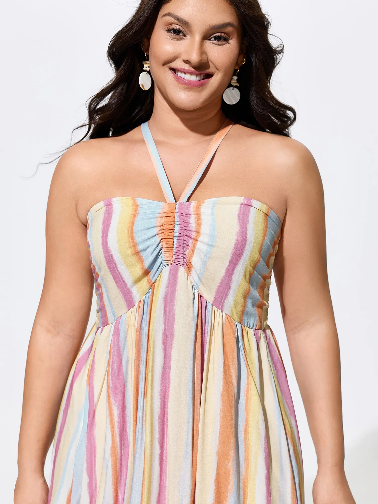 Colorful Striped Print Shirred Pockets Maxi Dress sold by Bloomchic product image thumbnail 3