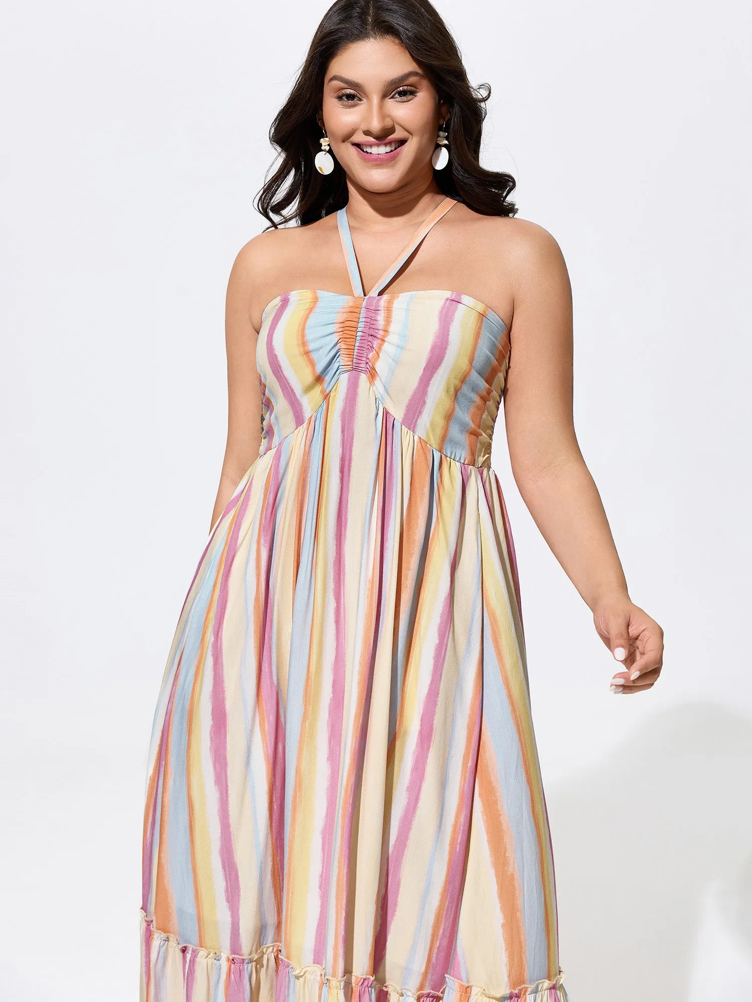 Colorful Striped Print Shirred Pockets Maxi Dress sold by Bloomchic product image thumbnail 4
