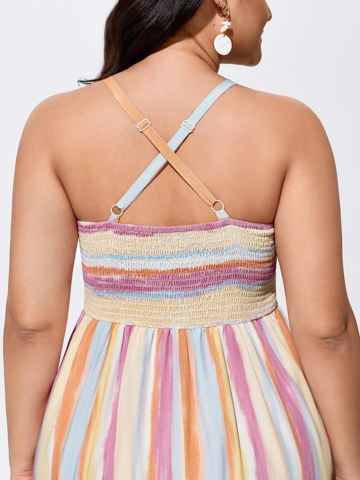 Colorful Striped Print Shirred Pockets Maxi Dress sold by Bloomchic product image thumbnail 2