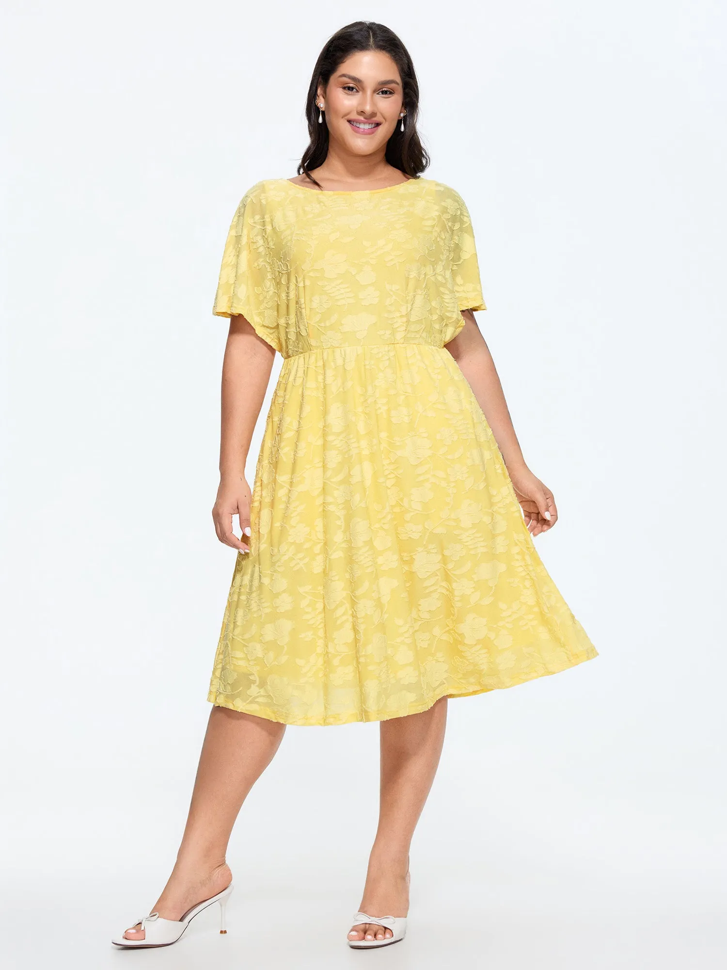 Stretchy Floral Textured Midi Dress sold by Bloomchic