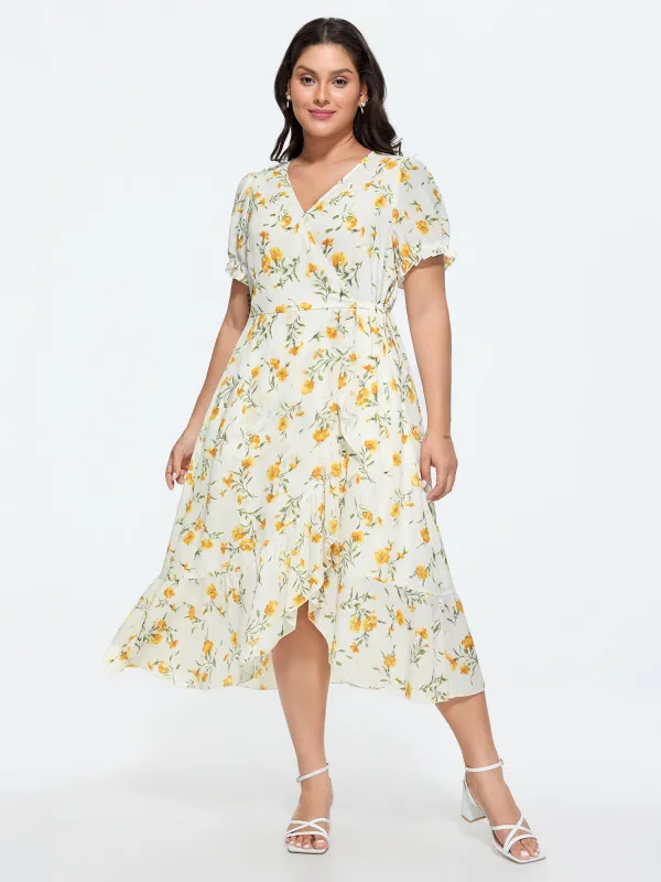 Floral Print Petal Hem Flowy Midi Dress made by Bloomchic