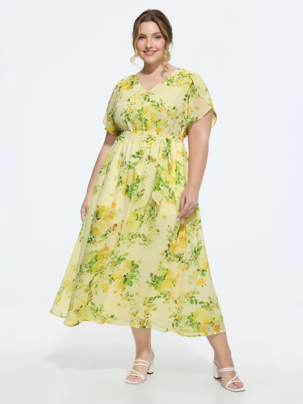 Floral Print Waist-Tie Flowy Midi Dress made by Bloomchic