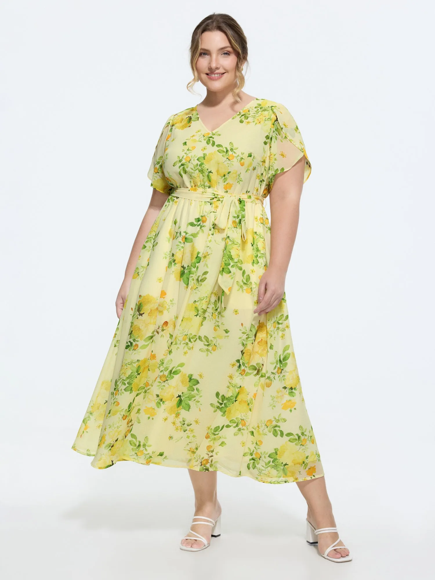 Floral Print Waist-Tie Flowy Midi Dress sold by Bloomchic