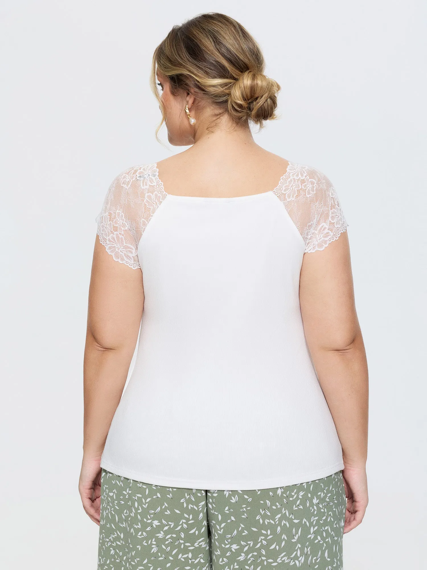 Sheer Lace Neckline Plain Knit Top sold by Bloomchic product image thumbnail 5