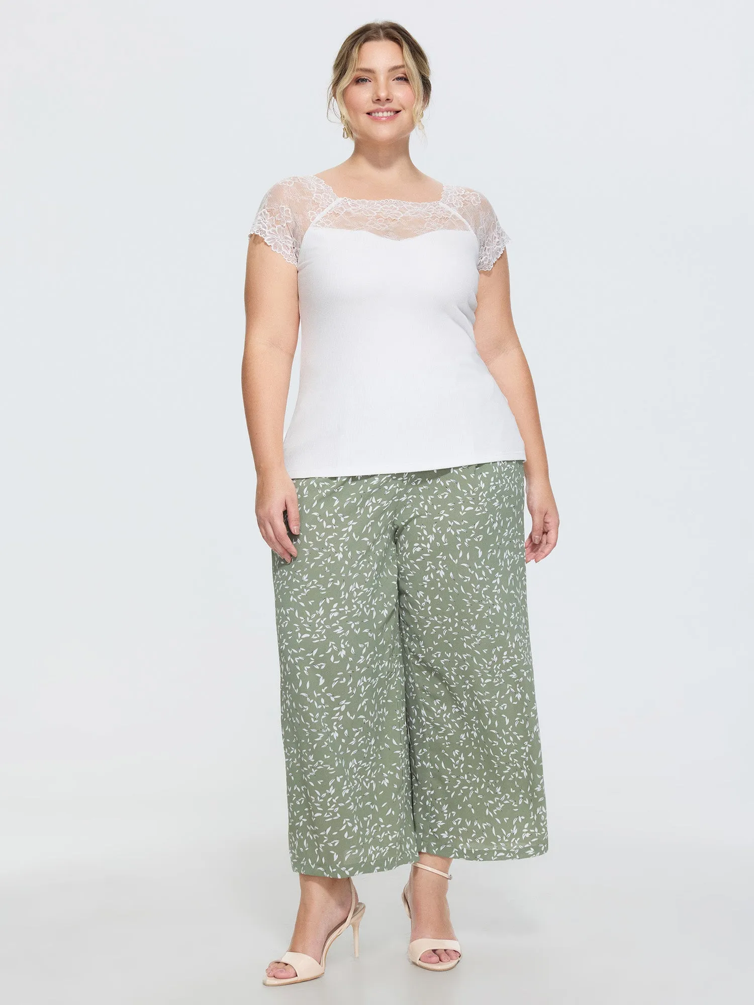 Sheer Lace Neckline Plain Knit Top sold by Bloomchic product image thumbnail 3