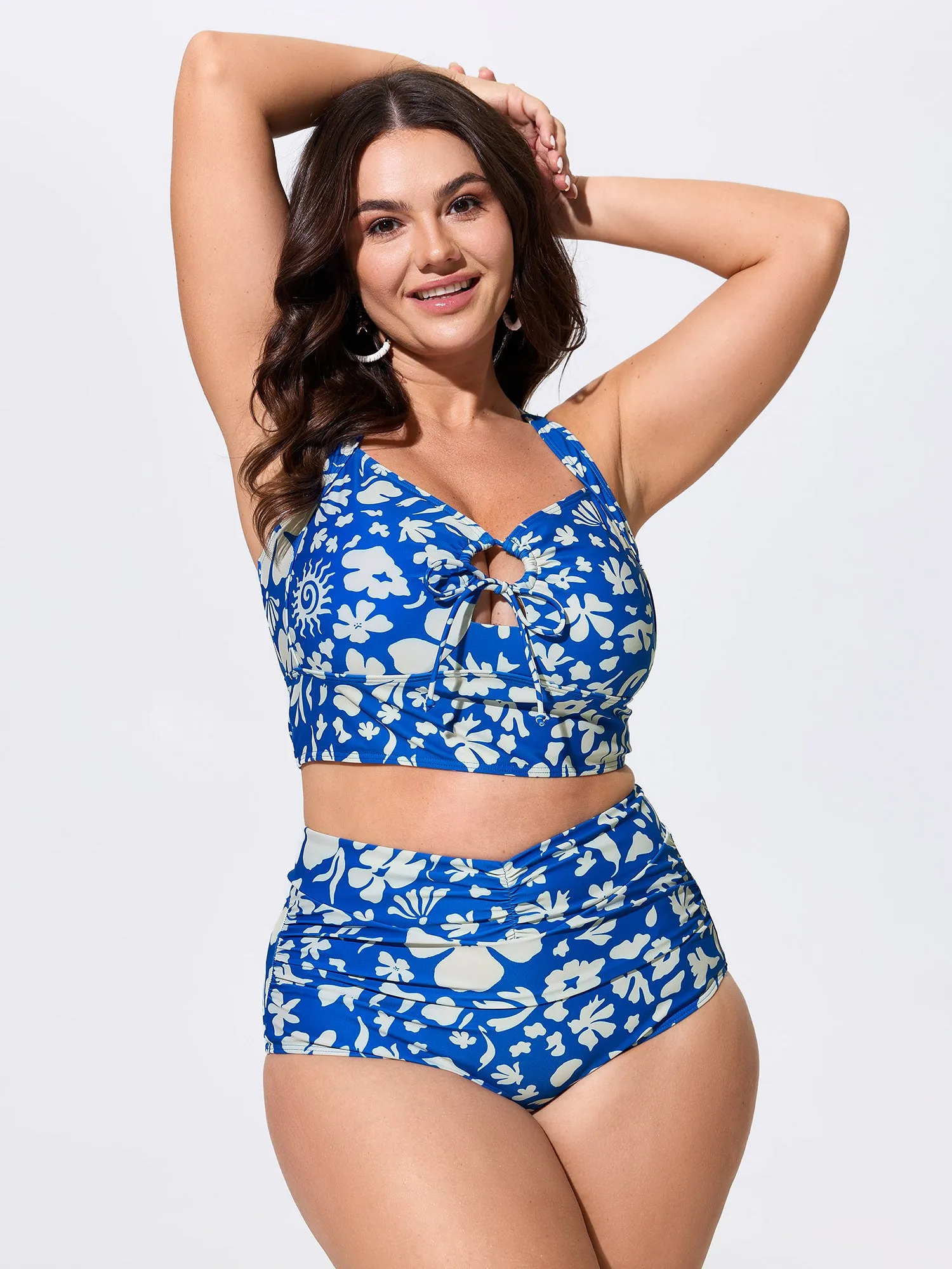Floral Print High-Waisted Ruched Swim Bottoms sold by Bloomchic product image thumbnail 2