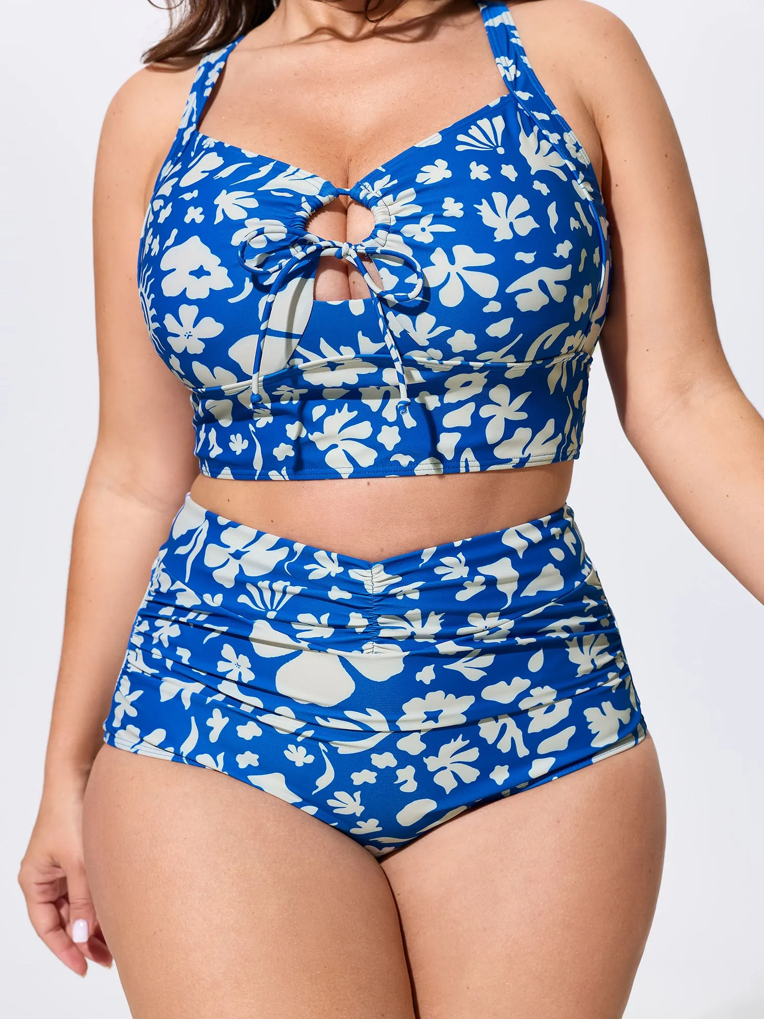 Floral Print High-Waisted Ruched Swim Bottoms sold by Bloomchic