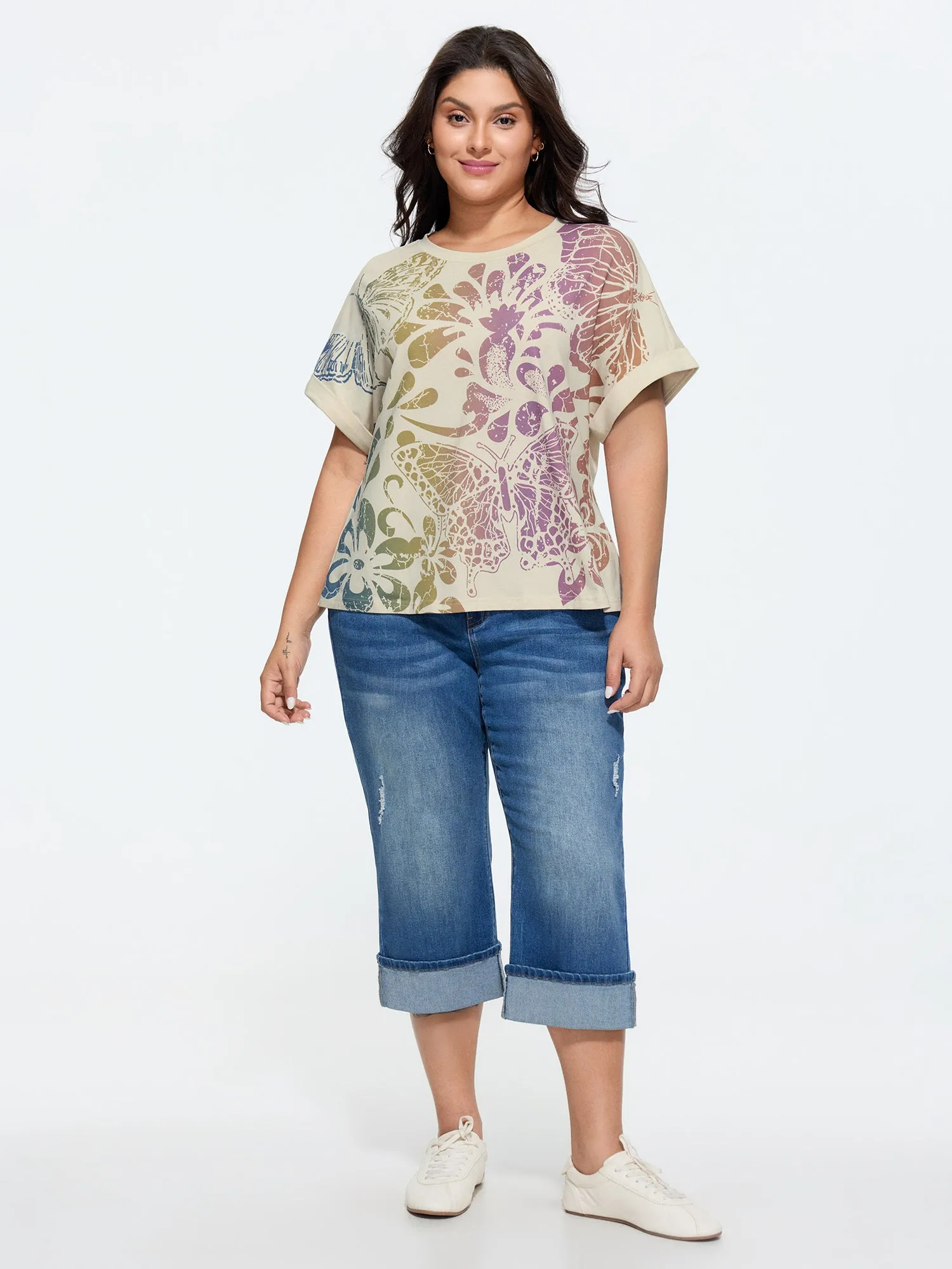 Cotton Colorful Floral Print Flared Sleeve T-Shirt sold by Bloomchic product image thumbnail 3