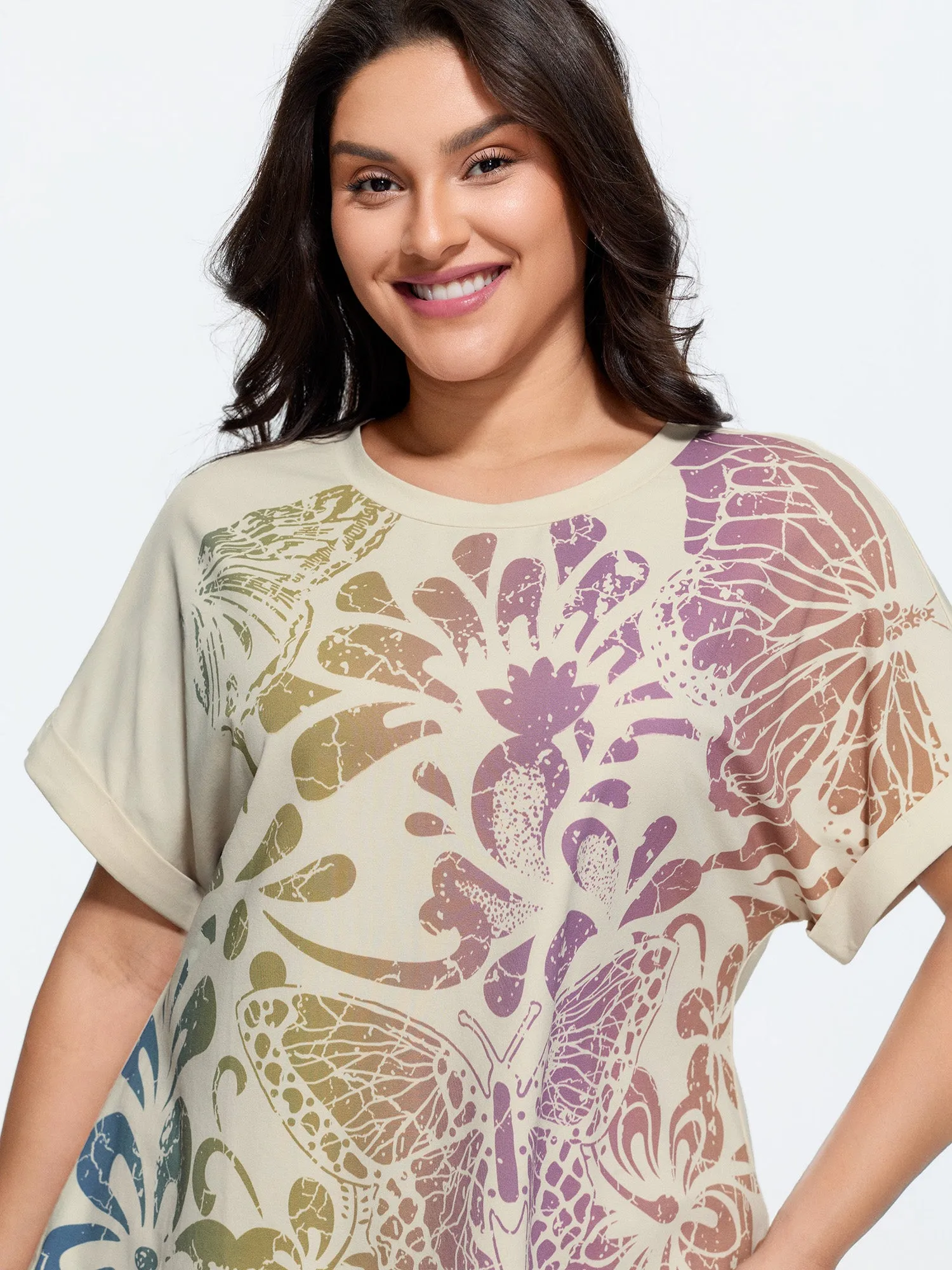 Cotton Colorful Floral Print Flared Sleeve T-Shirt sold by Bloomchic product image thumbnail 2