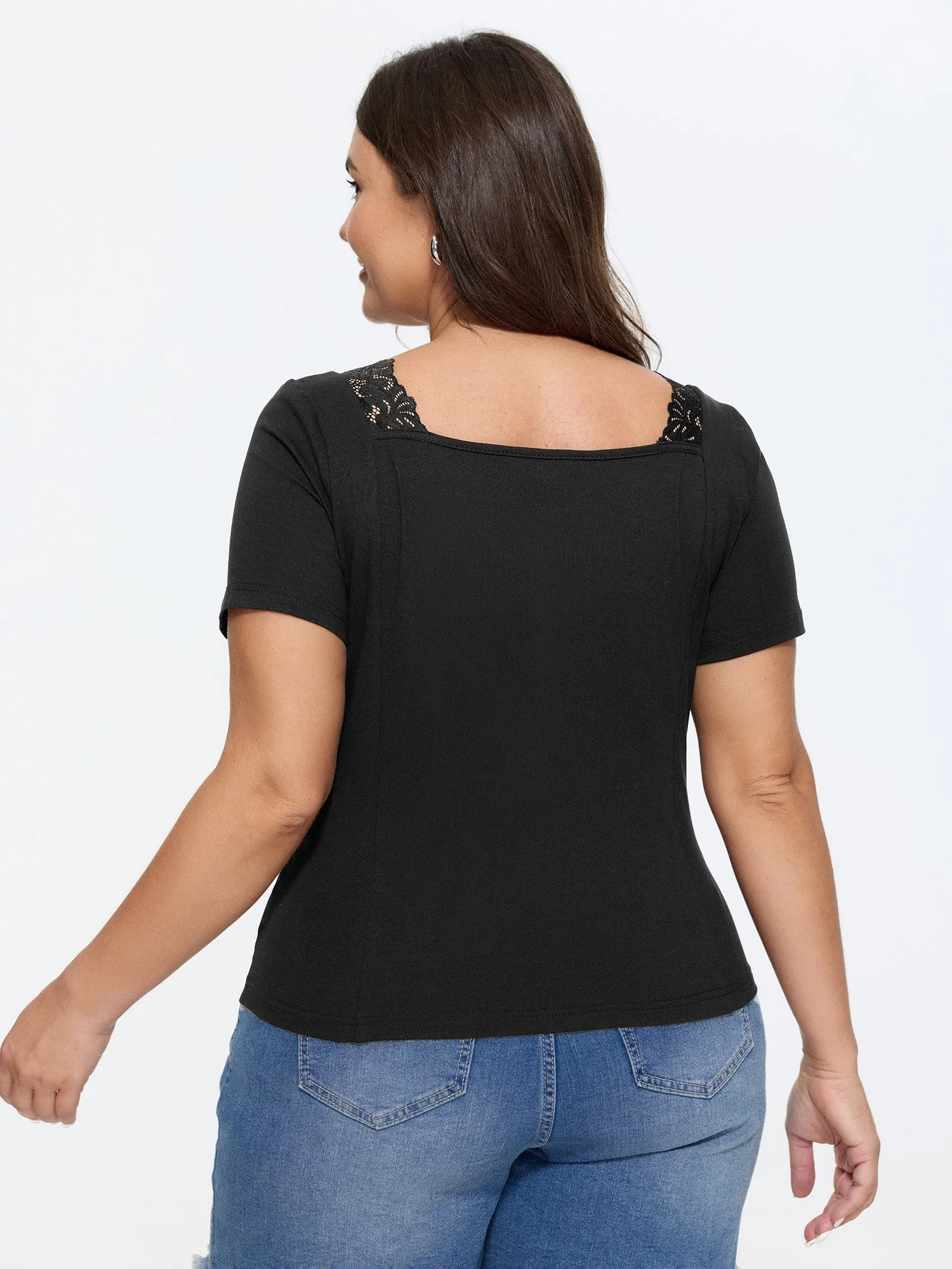 Cotton Lace Trim V-Neckline T-Shirt sold by Bloomchic product image thumbnail 4